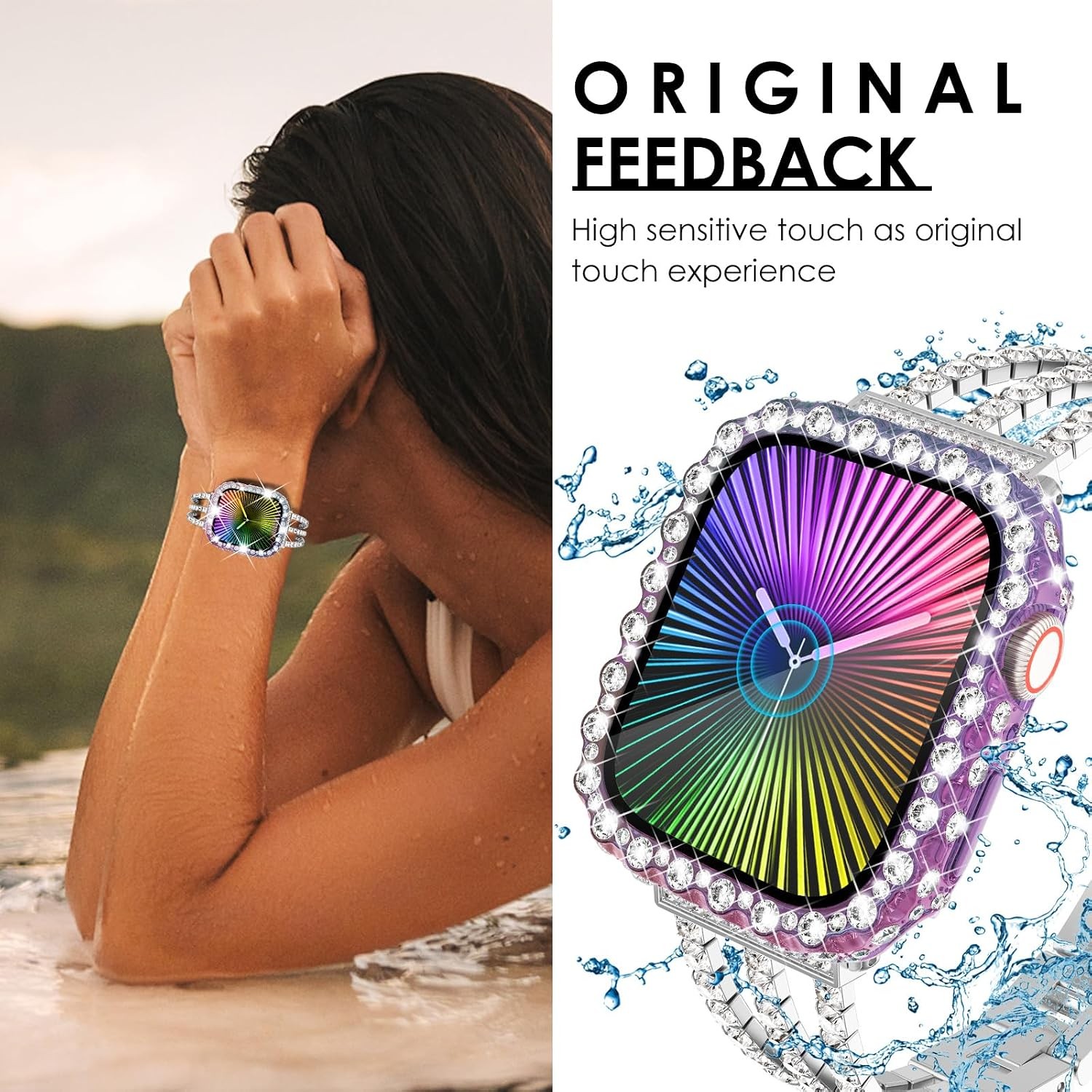 2 in 1 Waterproof Bling Case for Apple Watch Series 10 42mm with Tempered Glass