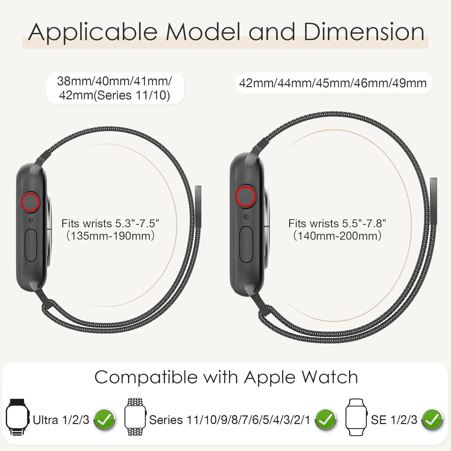 Milanese Loop Band for Apple Watch Series 7 44mm, Adjustable Magnetic Closure St