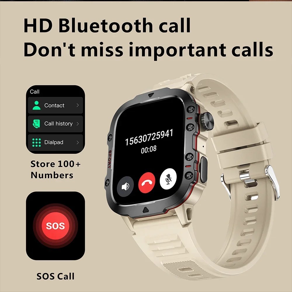 2026 New Men 2.01″ Military Smartwatch Outdoor AI Voice Call Bluetooth GPS Gift