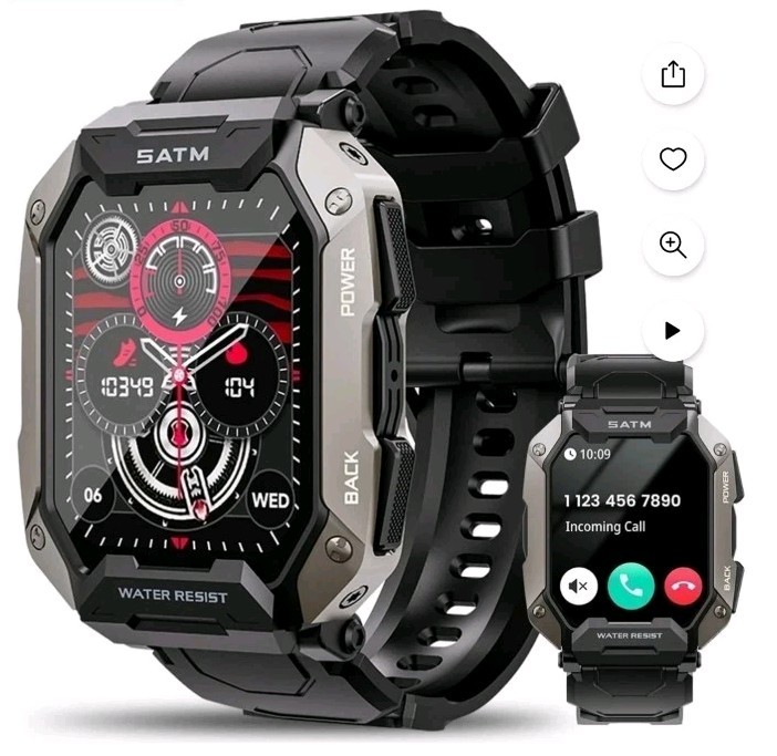 Military Smart Watch for Men, 1.81” HD Outdoor Sports Rugged Smartwatch.Black.
