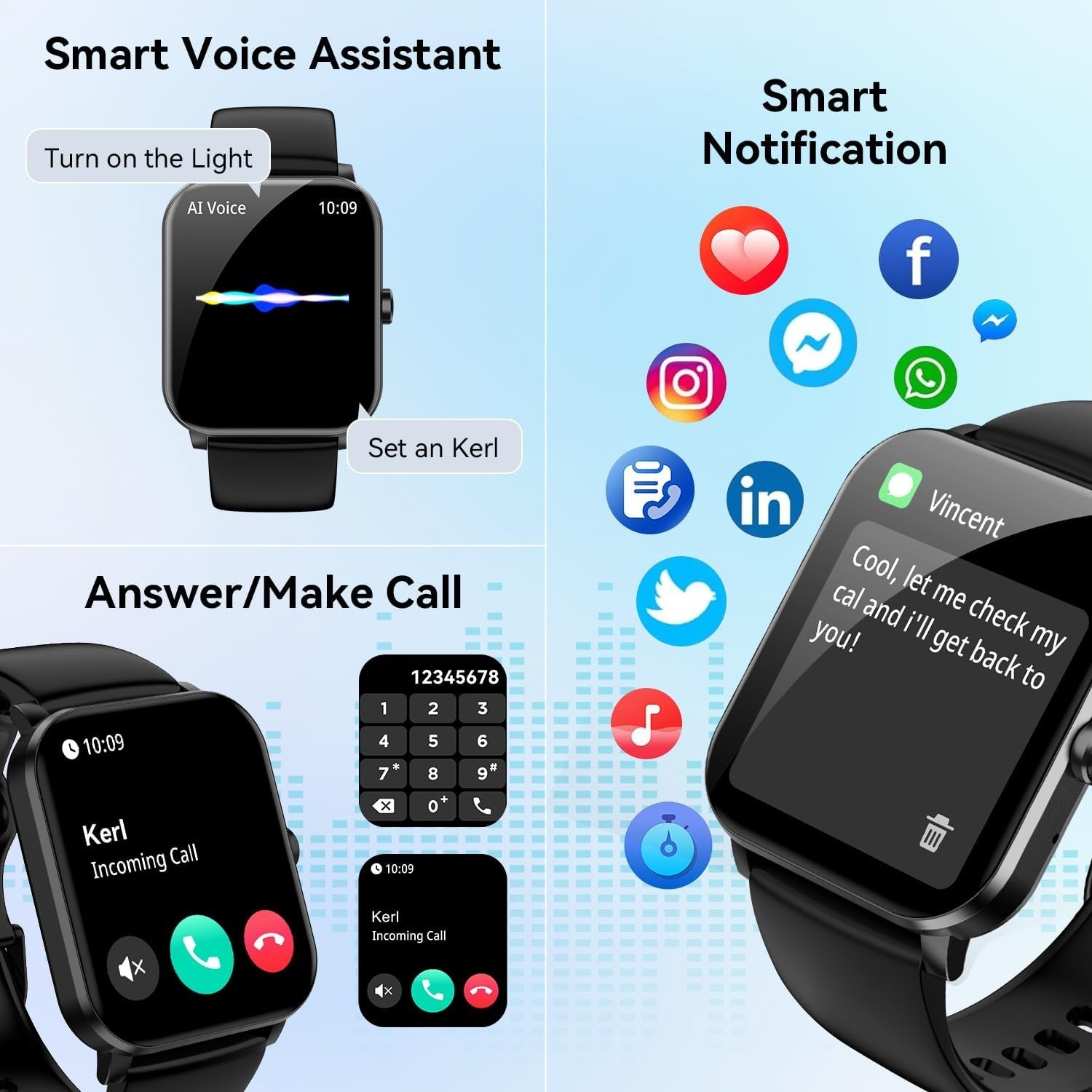 Smart Watch, 1.85″ Smartwatch for Men Women Calls, Heart Rate, Sleep
