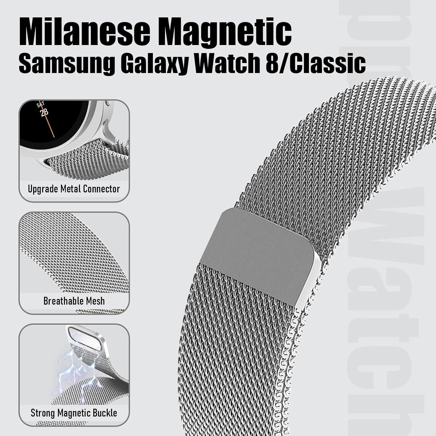 Milanese Band for Samsung Galaxy Watch 8 40mm 44mm Magnetic Metal Loop Strap