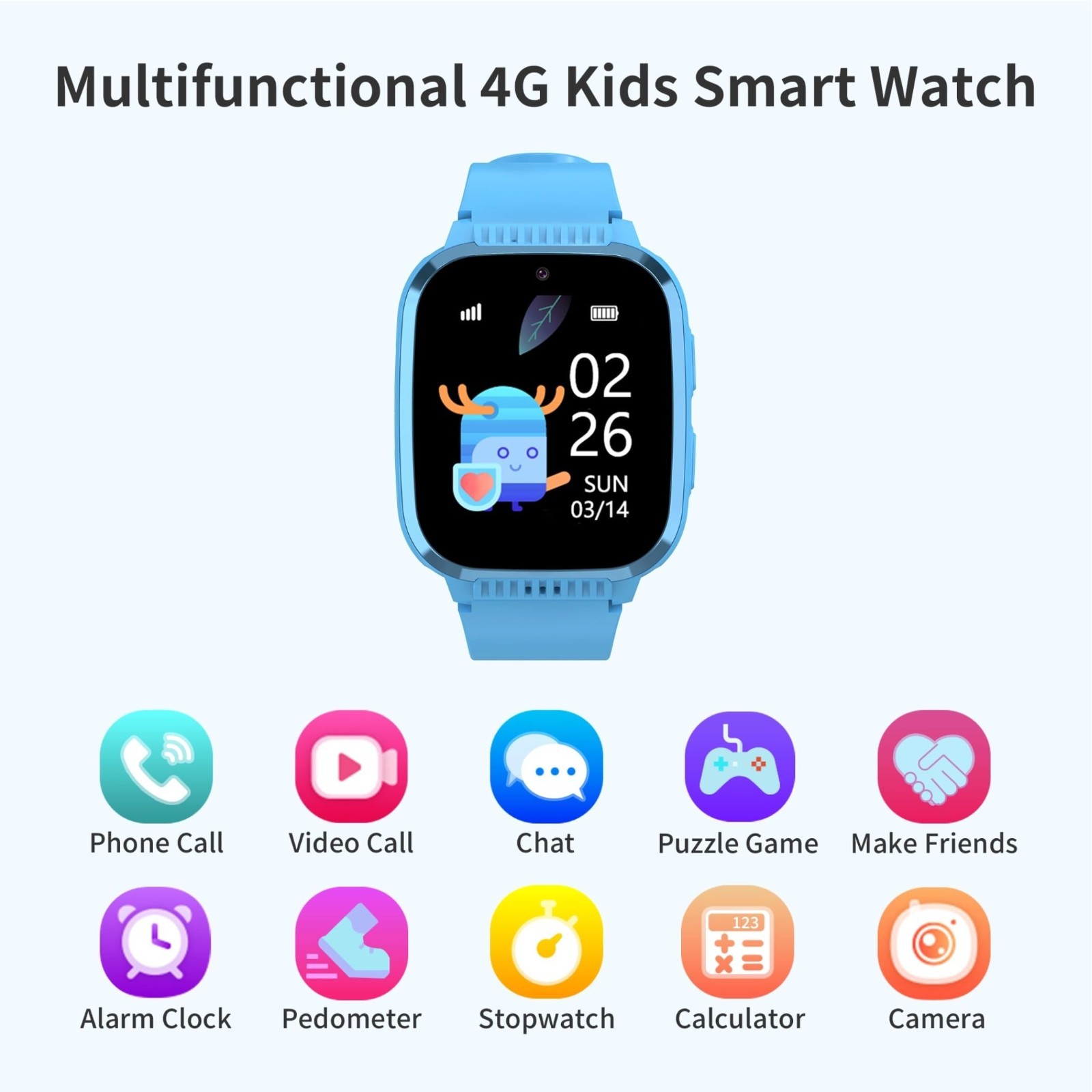 4G Kids Smart Watch with GPS Tracker, SOS Call, Parental Controls, HD Video, Lig