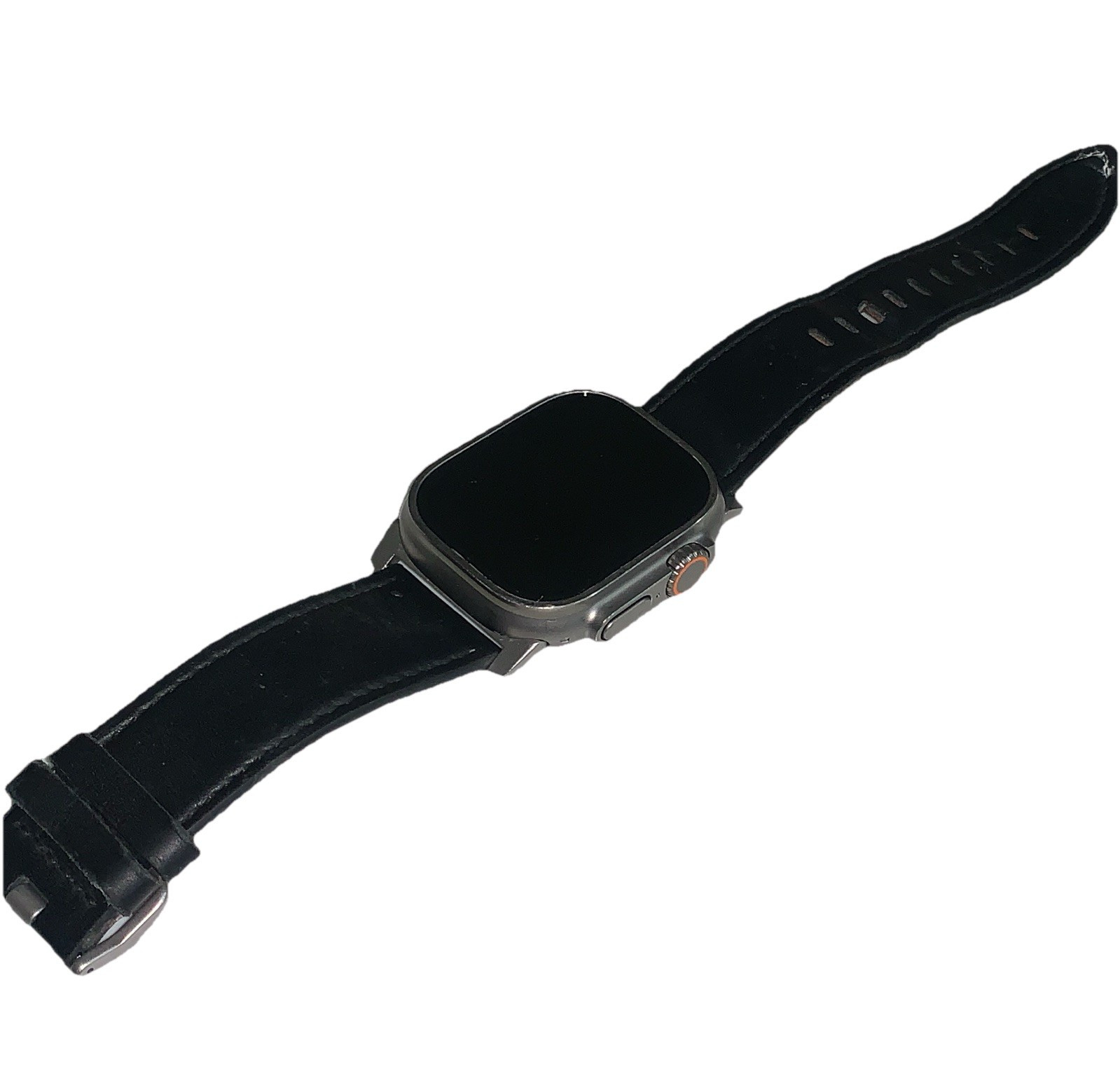 Apple Watch Ultra 49mm Silver Stainless Steel Case Black Leather Band Unlocked