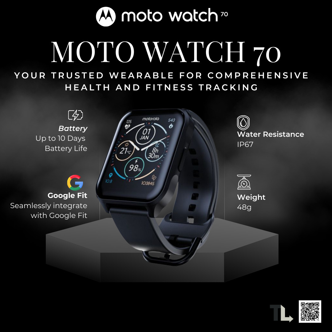 Motorola Moto Watch 70 Health & Fitness Smartwatch 1.69″ LCD 10-Day Battery NEW