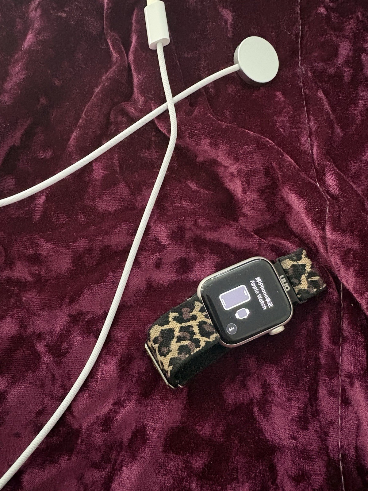 Apple Smart Watch Leopard Print Fabric Band Silver Aluminum Case iOS Compatible