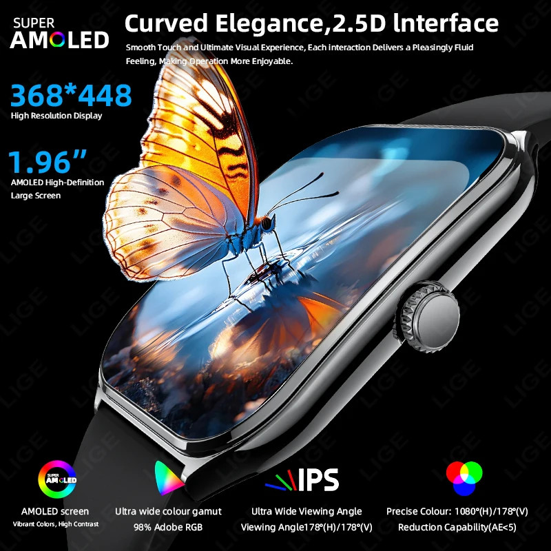 Ultra Thin Men’s Smartwatch 1.96″ AMOLED 368*448 Always Show Now Bluetooth