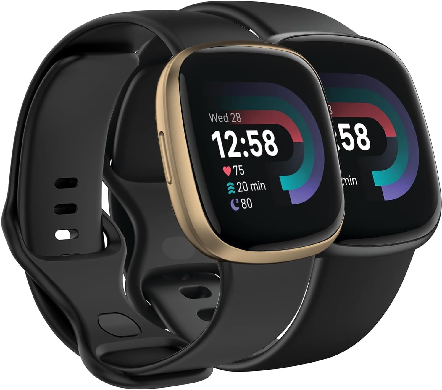 2 Pack Soft Silicone Bands for Fitbit Versa 4, Versa 3, Sense, Sense 2 – Black