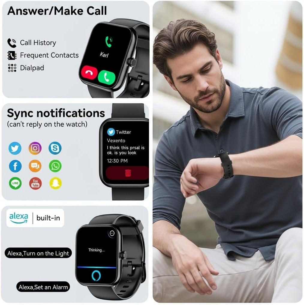 Smart Watch Alexa Built-in Bluetooth Calls 1.83″ HD Fitness Tracker Men Women