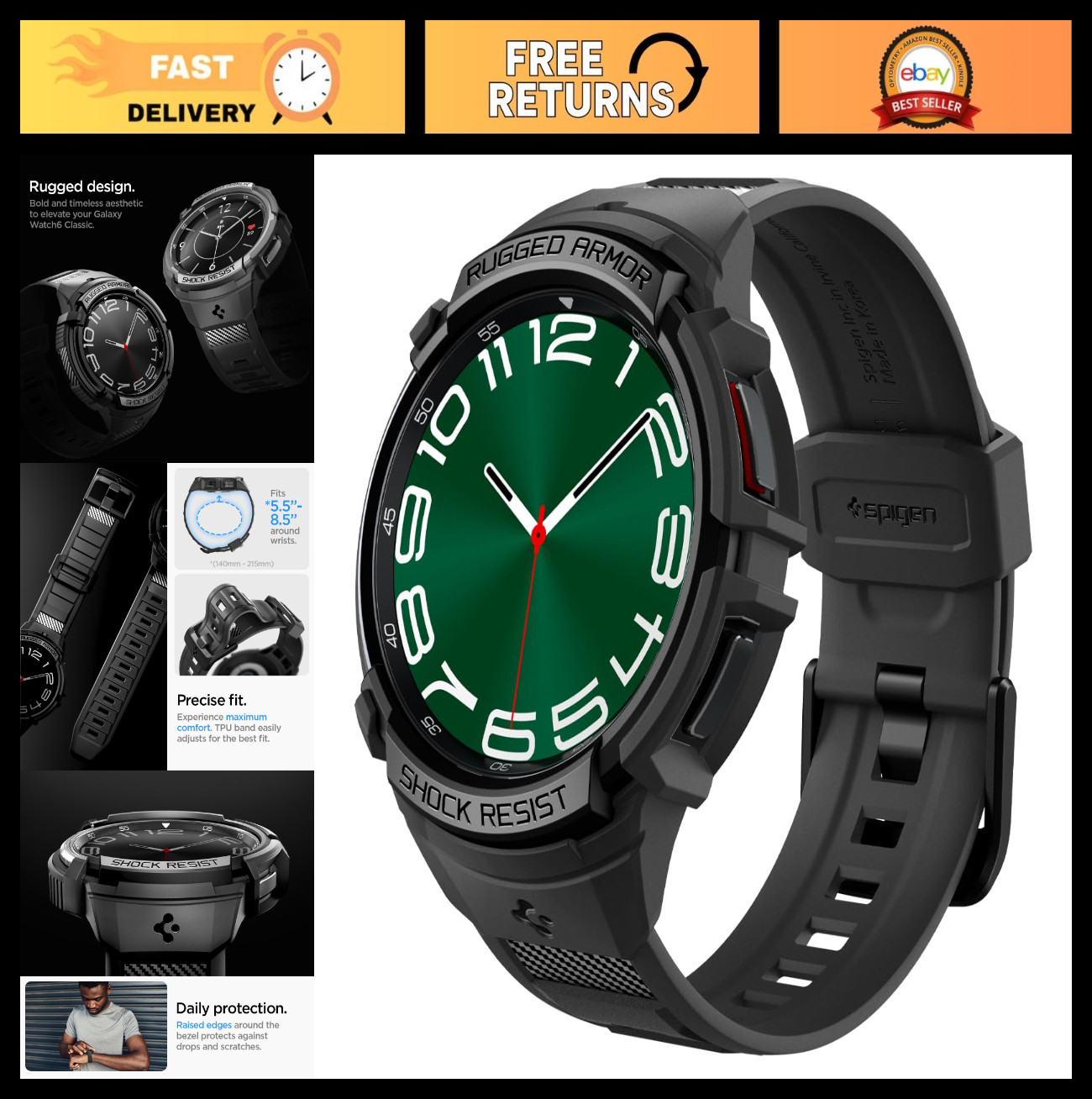 Durable 47mm Galaxy Watch 6 Classic Band & Case – Rugged Armor Pro, Shockproof,