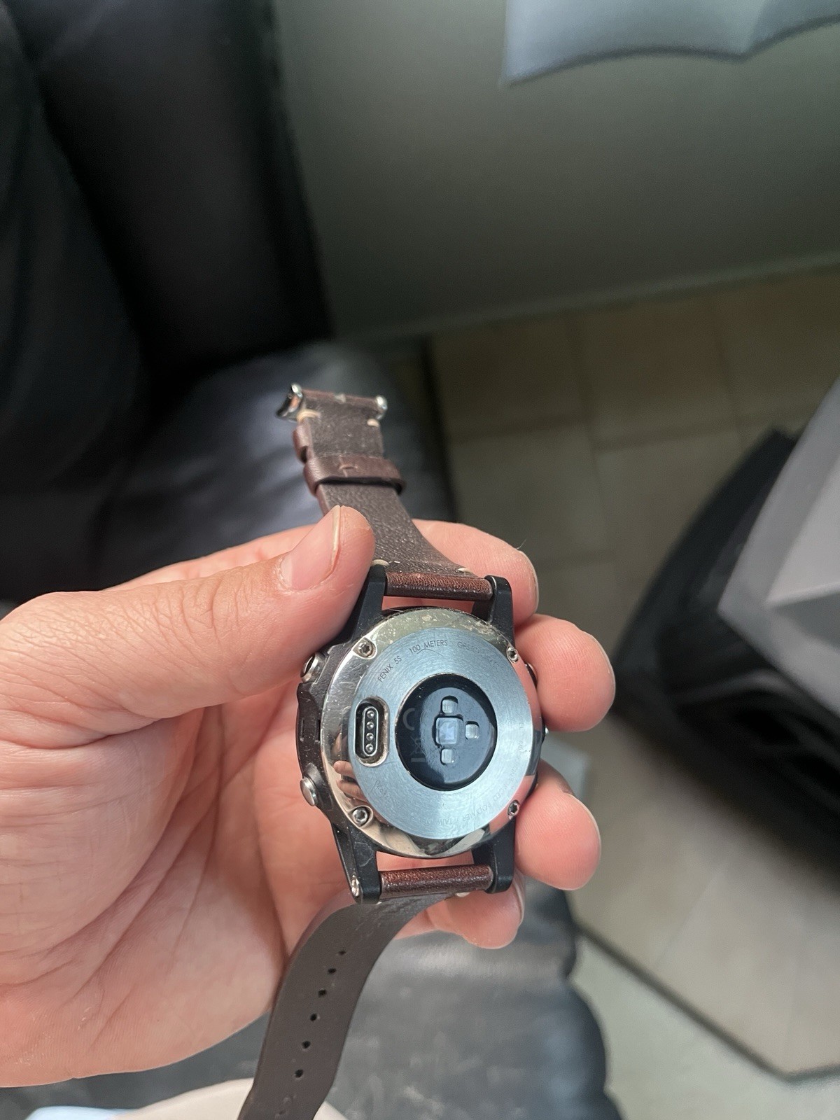 Garmin Fenix 5S Smart Watch Brown Leather Band Silver Stainless Steel Case 42mm