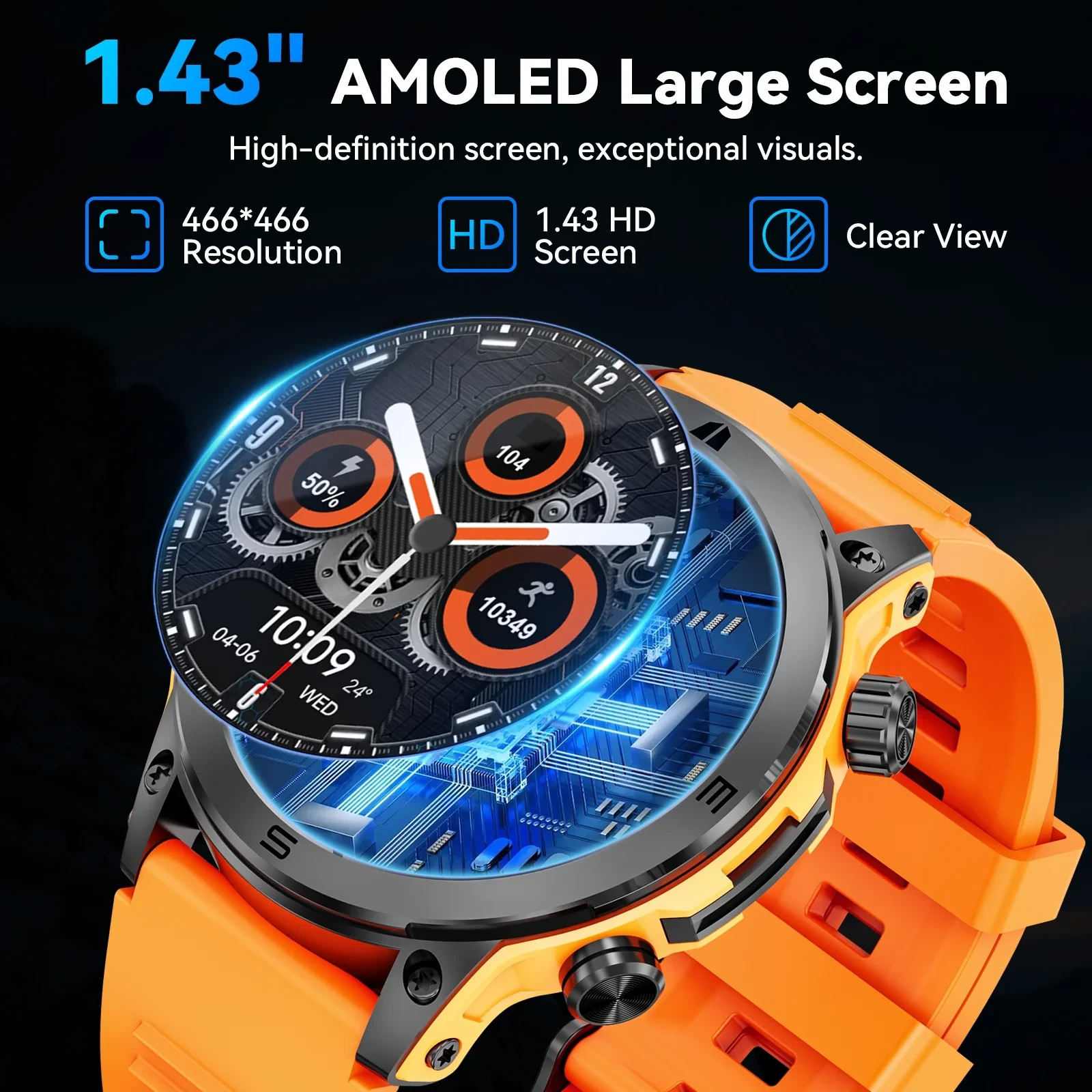 Haulvean 1.43-inch AMOLED Men’s Military Smart Watches, with Answer/Make Calls/1