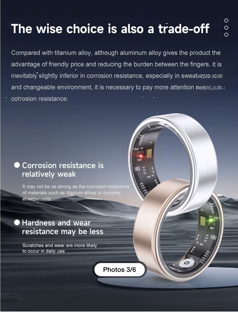 JRing Smart Ring Heart Rate Monitor Blood Pressure Tracker Size 7, Gold