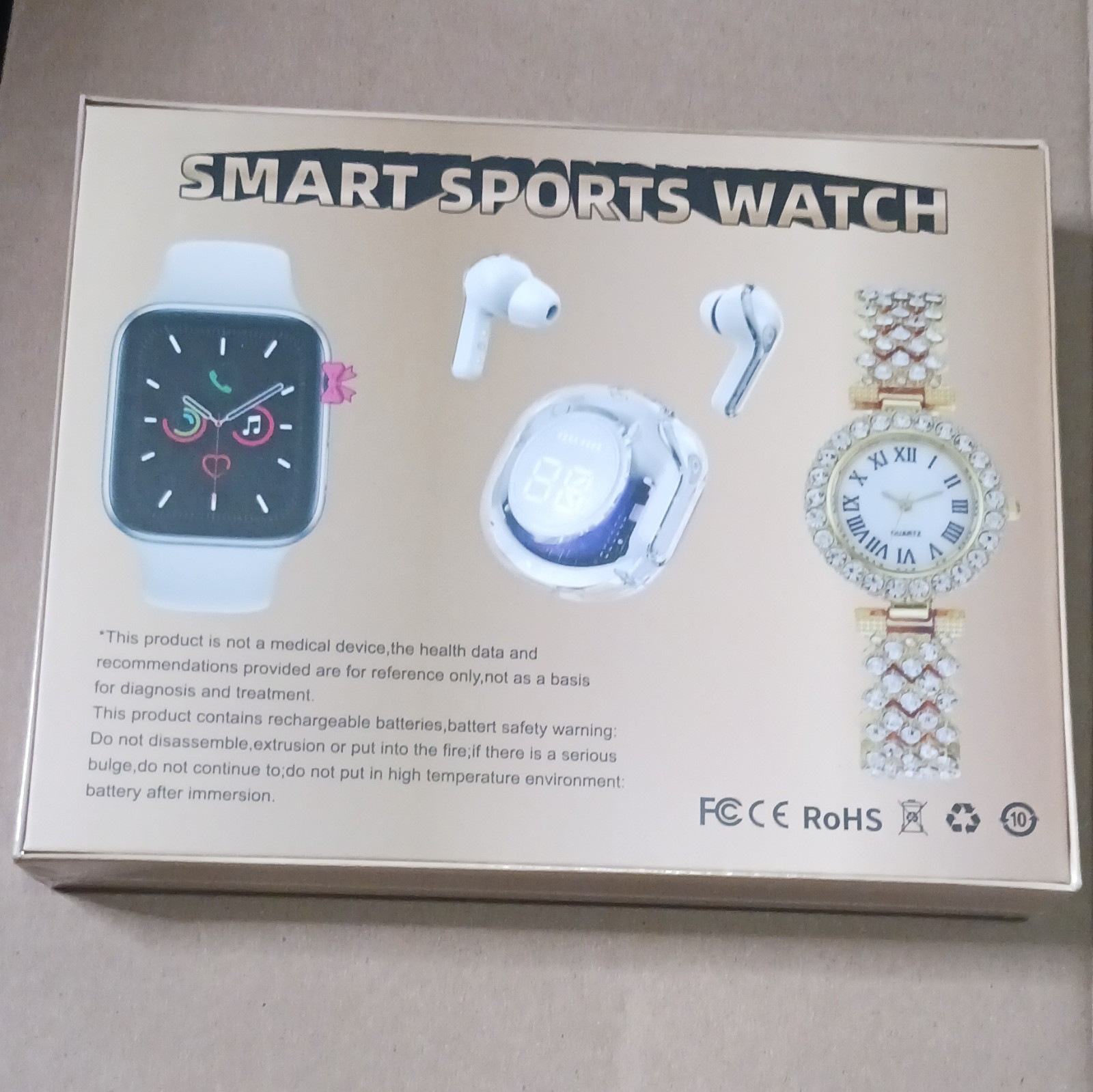 HA-S1 Smart Sports Watch 6 in 1 Multi-Function Black Case White Silicone Band