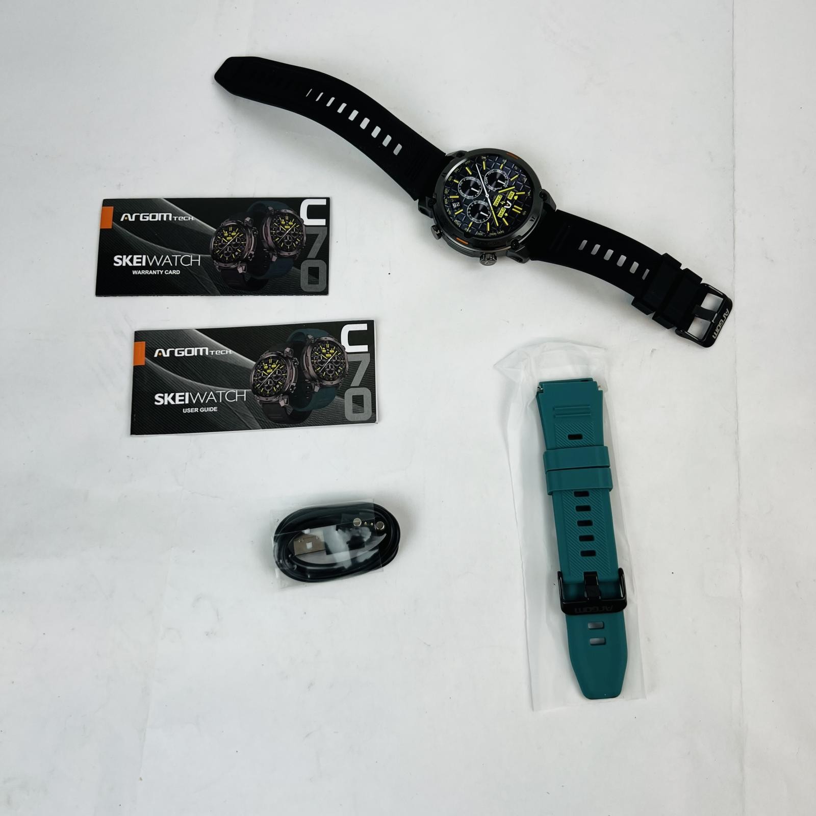 ArgomTech SkeiWatch C70 Smartwatch | Black AL Case, 2 Bands, Heart Rate, SpO2