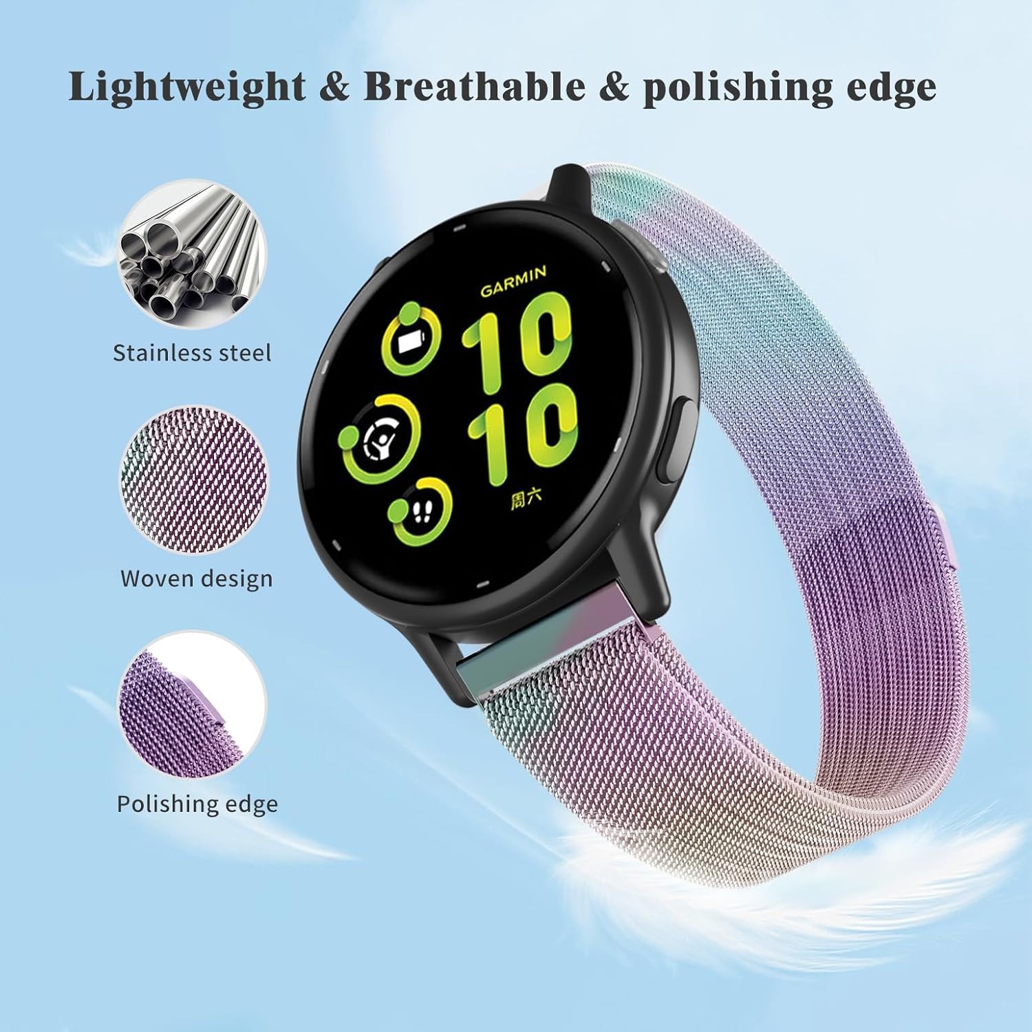 Mesh Metal Band for Garmin Forerunner 55 20mm Magnetic Quick Release Strap