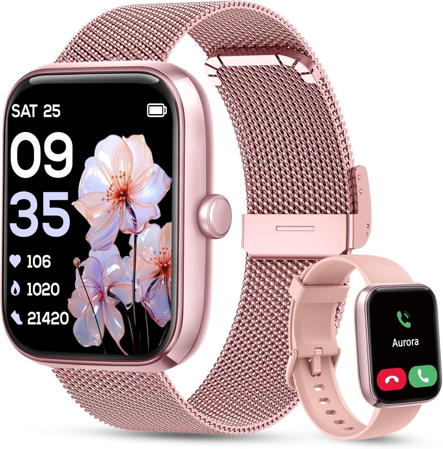 Kalinco Smart Watch Pastel Pink Alexa Fitness Tracker Waterproof Stress Monitor