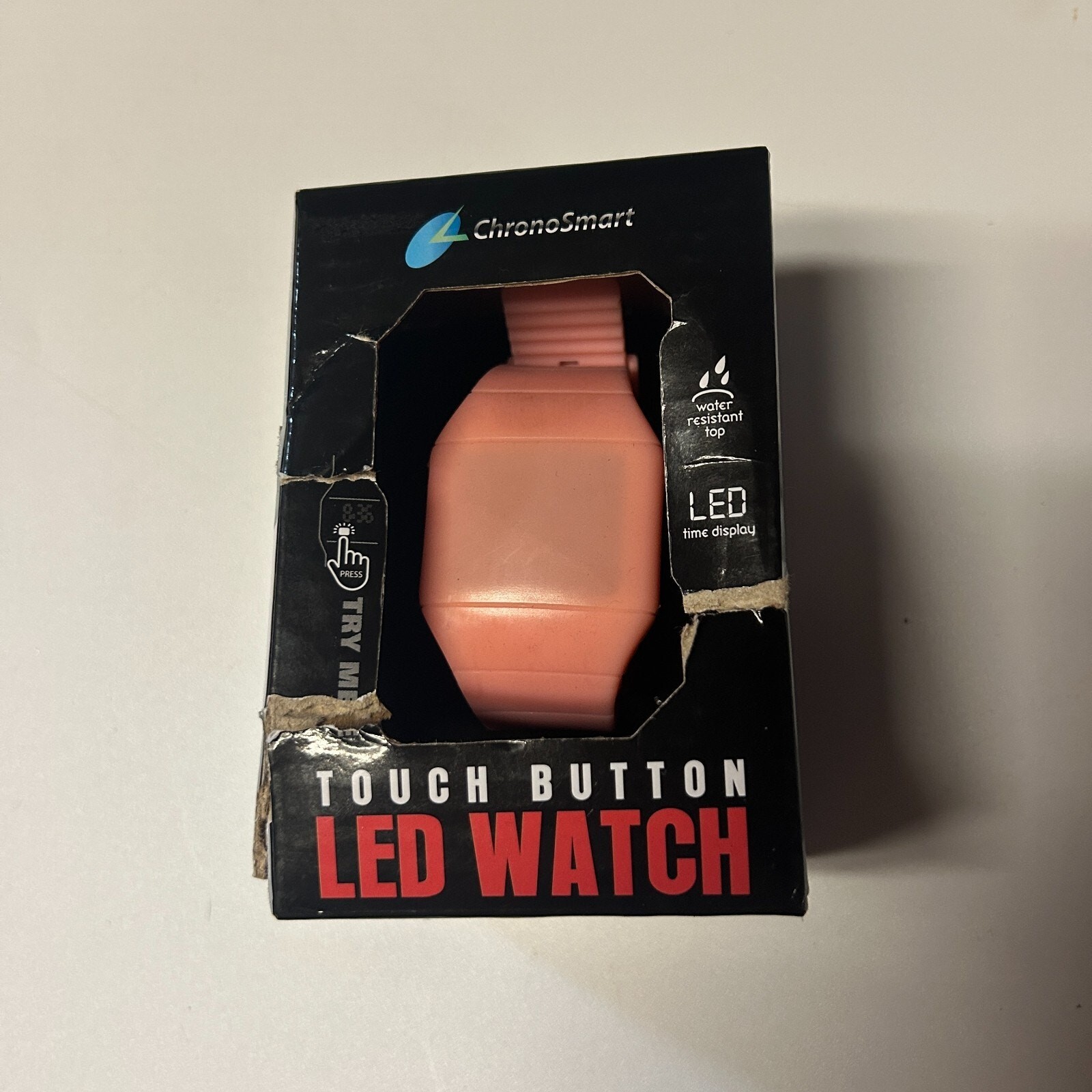 CHROME SMART TOUCH BUTTON LED WATCH DISPLAYS TIME, DATE AND SECONDS PINK NEW