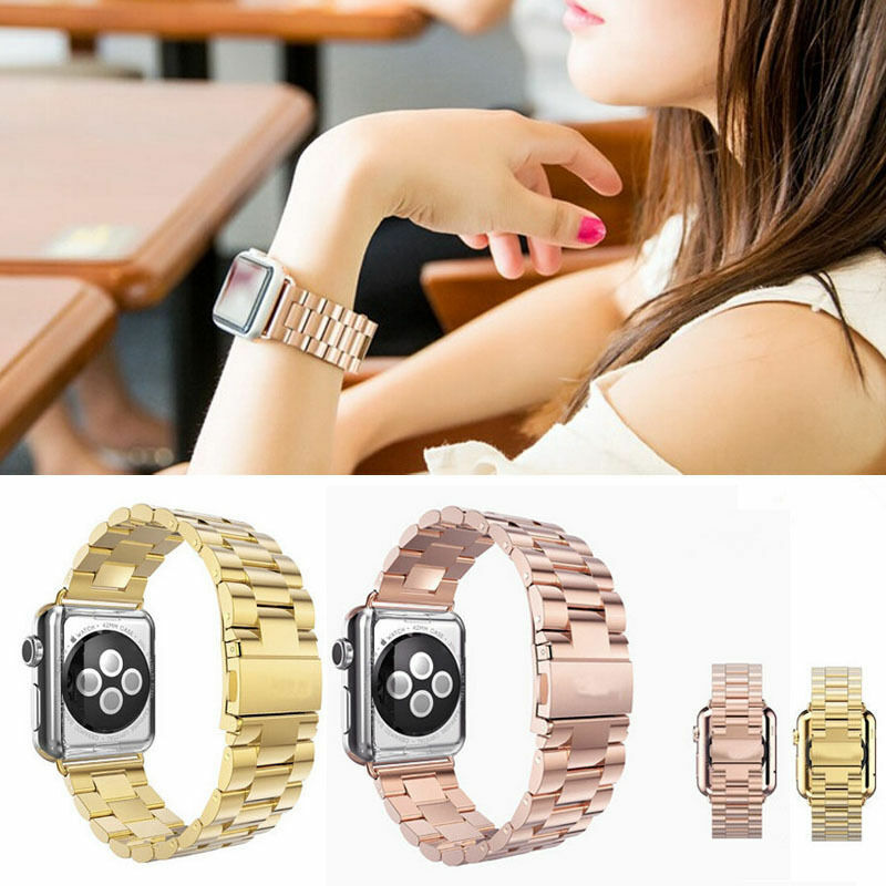 Rose Gold Stainless Steel Wrist Bracelet Clasp For Apple Watch Band 38/40mm