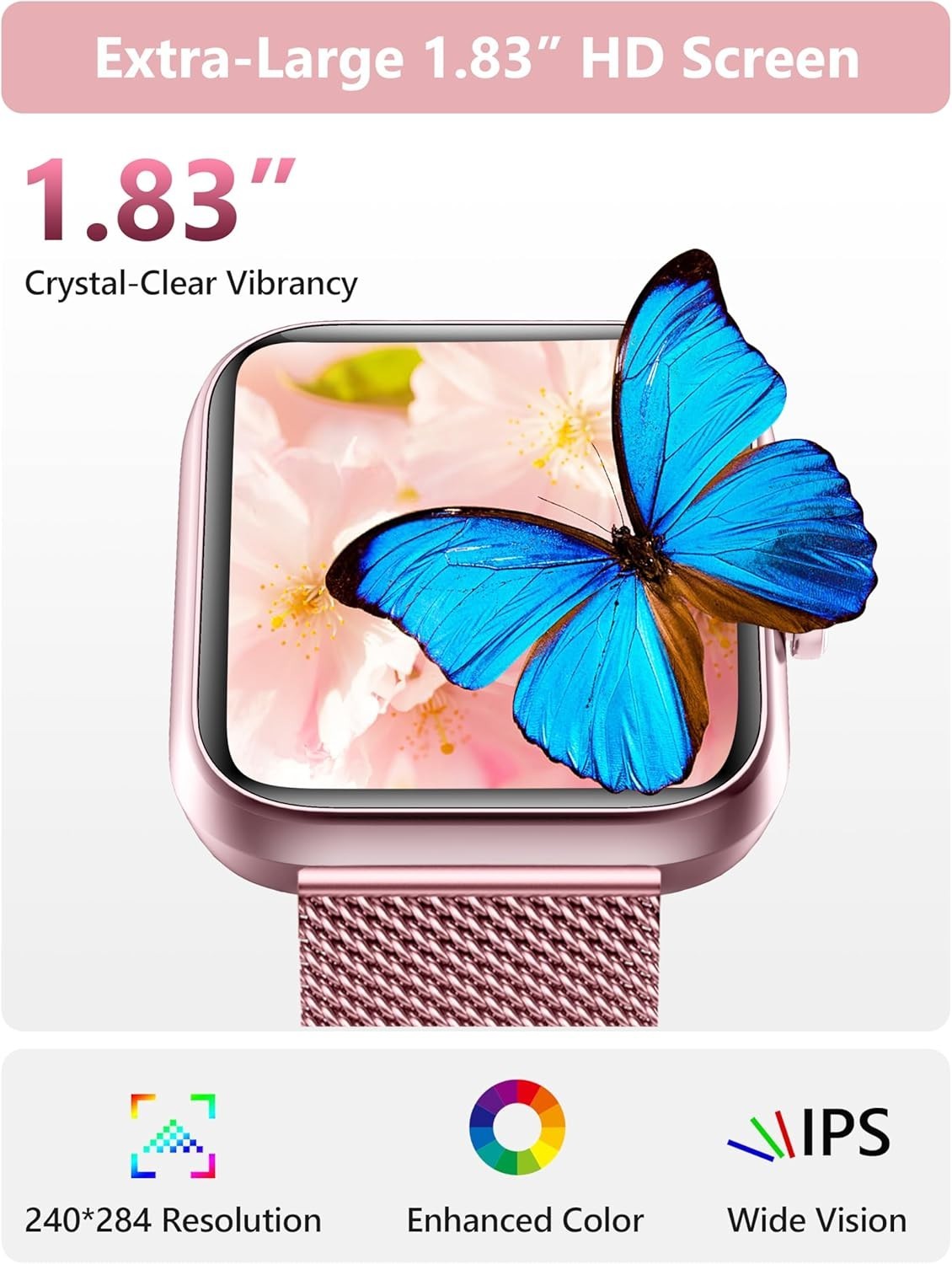 Kalinco Smart Watch Pastel Pink Alexa Fitness Tracker Waterproof Stress Monitor