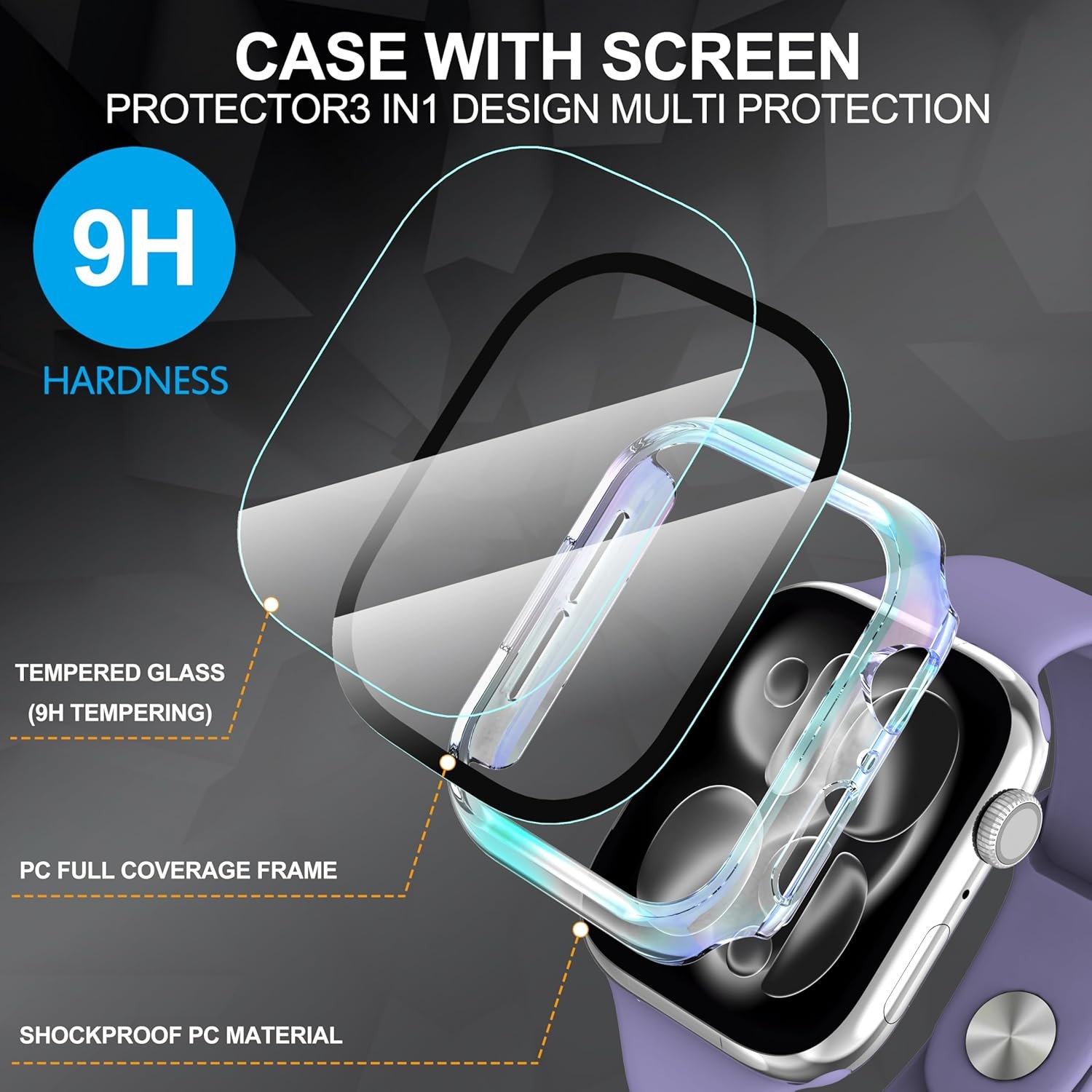 Colorful Tempered Glass Bumper Case 2-Pack for Apple Watch Series 10/11 42mm