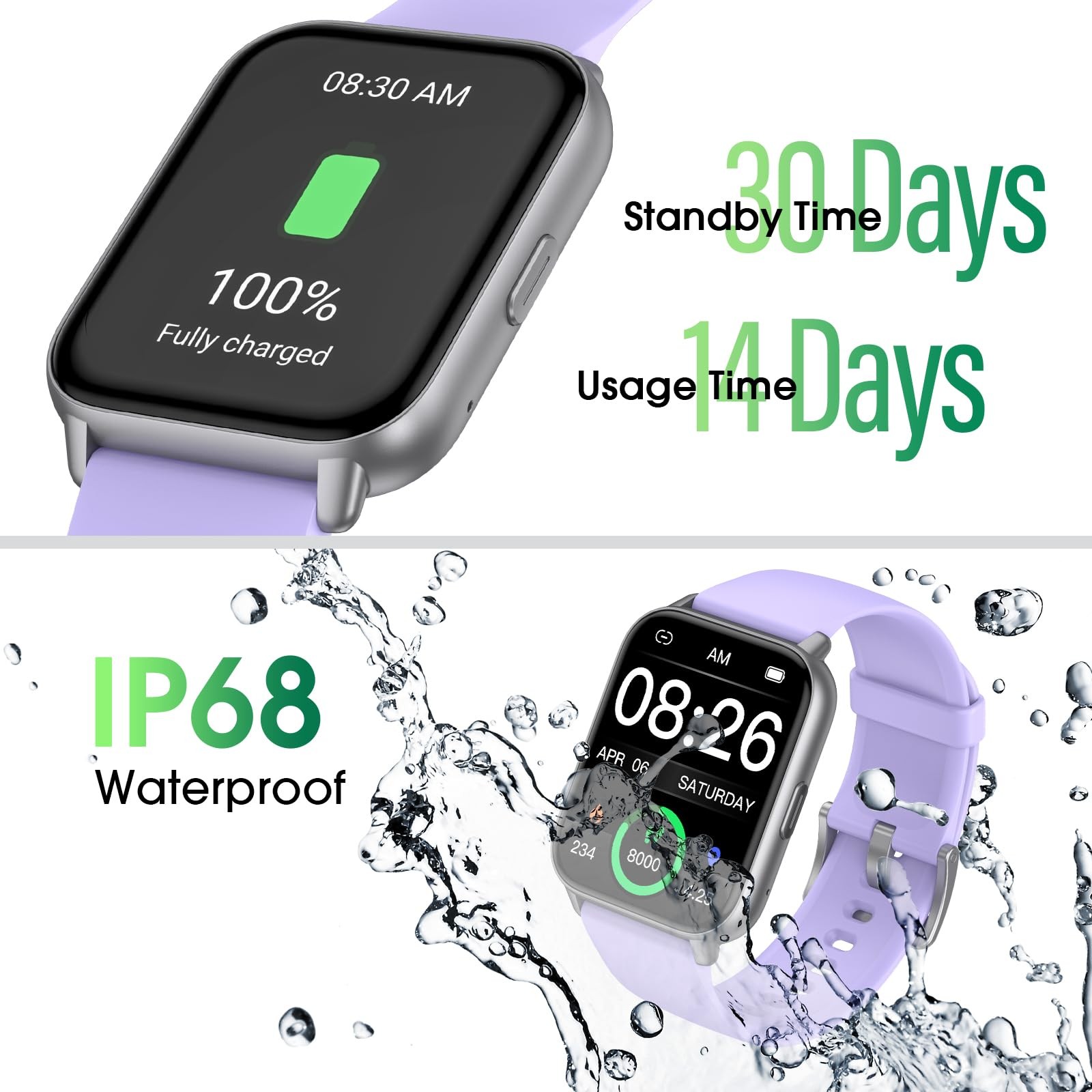 Smart Watch (Answer/Make 3.3 inches x 6.85 x 0.6 inches, Light Purple