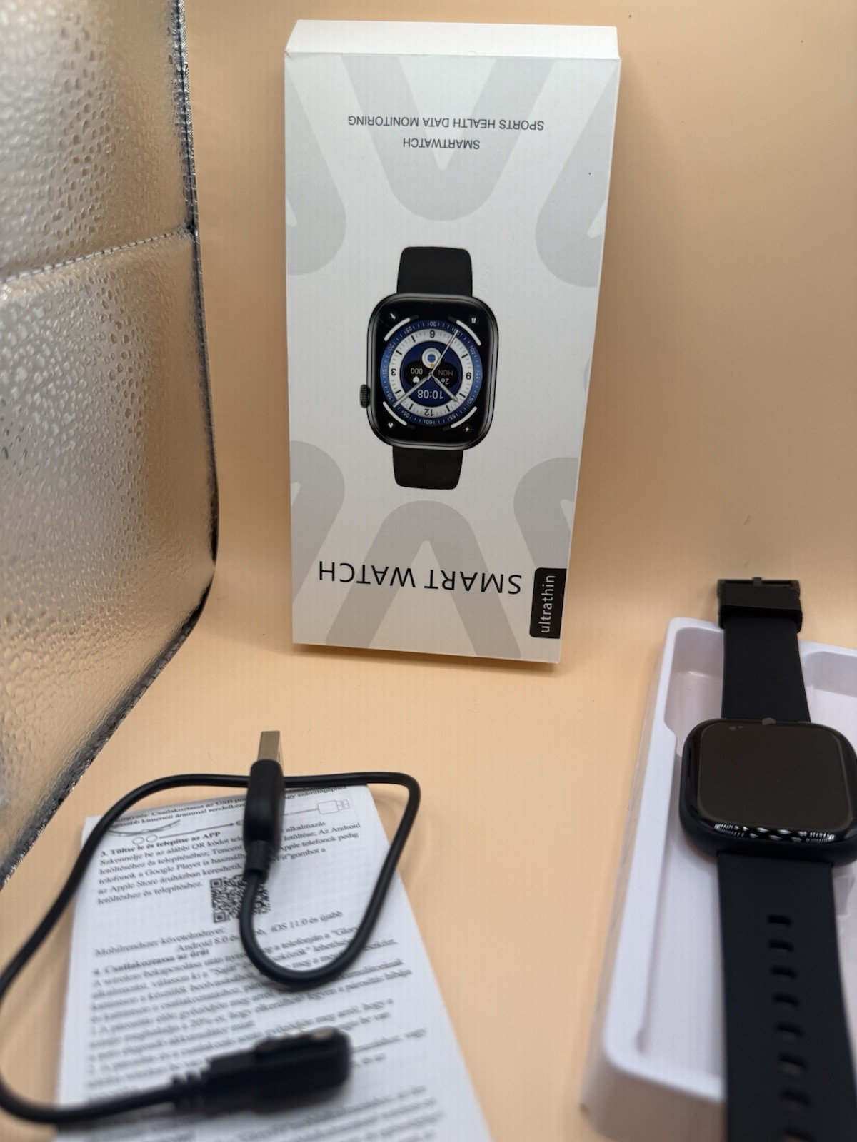 Ultrathin Smart Watch 42mm Black Silicone Band Touchscreen Unlocked Android iOS
