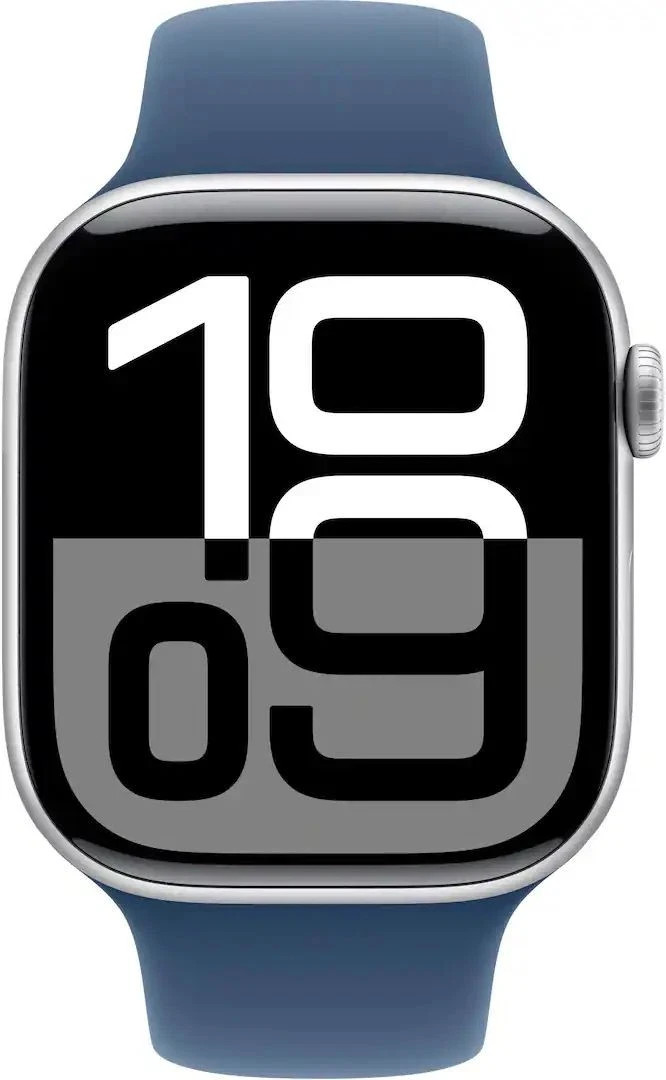 Apple Watch Series 10 GPS 46mm Silver Aluminum Case with Denim Sport Band – S/M