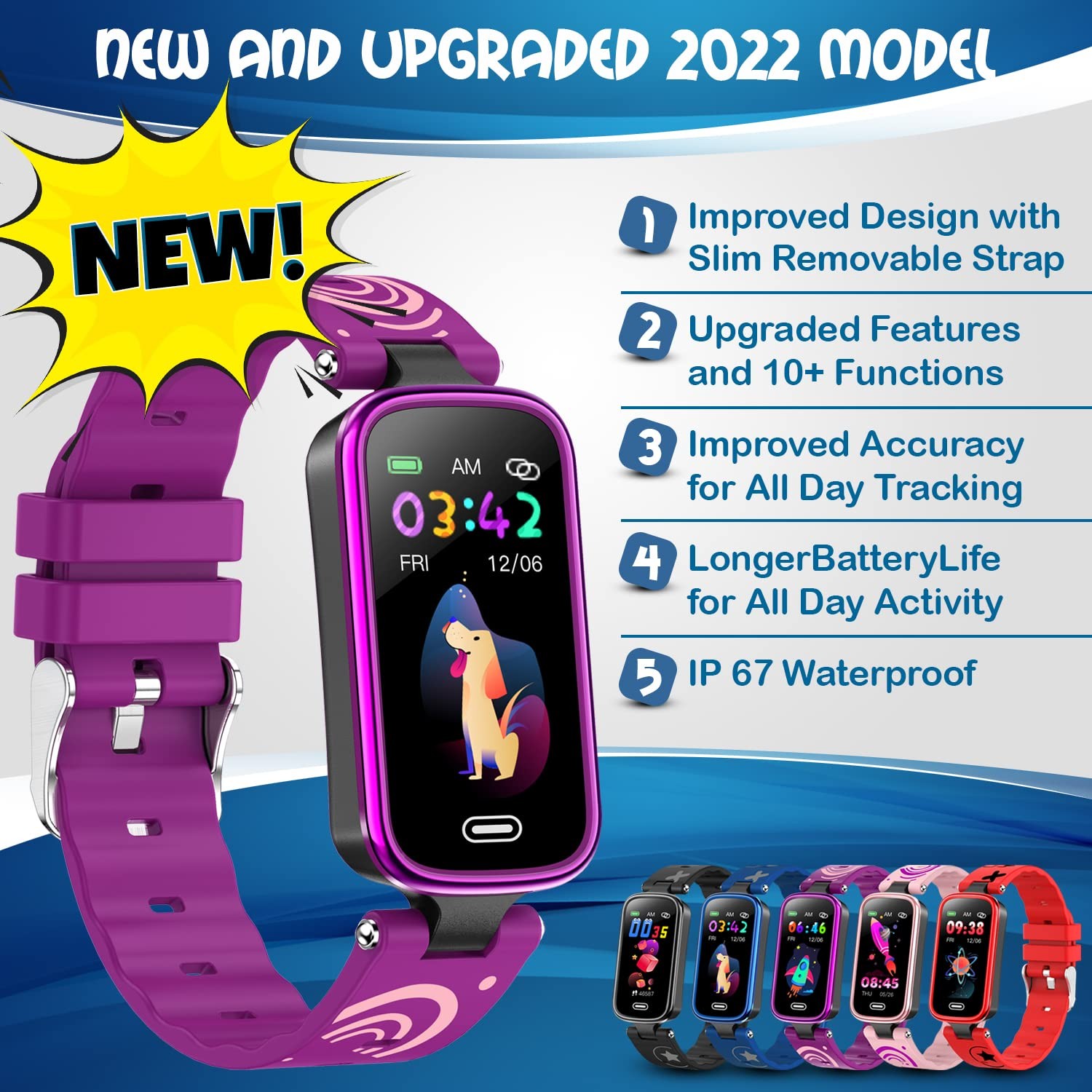 Fitness Tracker for Age 5-16, 2022 Upgraded Watch, Waterproof Pedometer with …