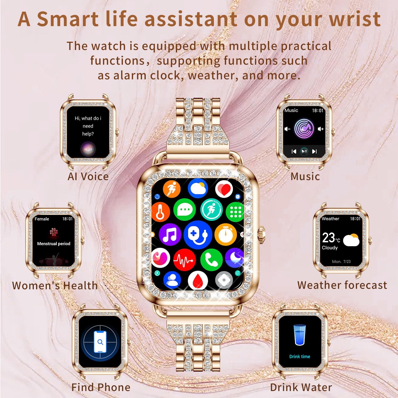 Gadixy Smart Watches For Women Diamondsanswer/Make Call1.29Hd Touch Screen