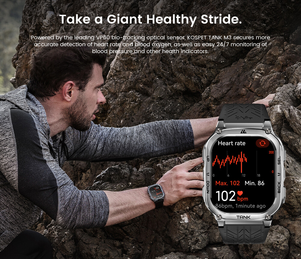 2024 KOSPET TANK M3 Smart Watch Men Smart Watches 50M Waterproof 480mAh Battery