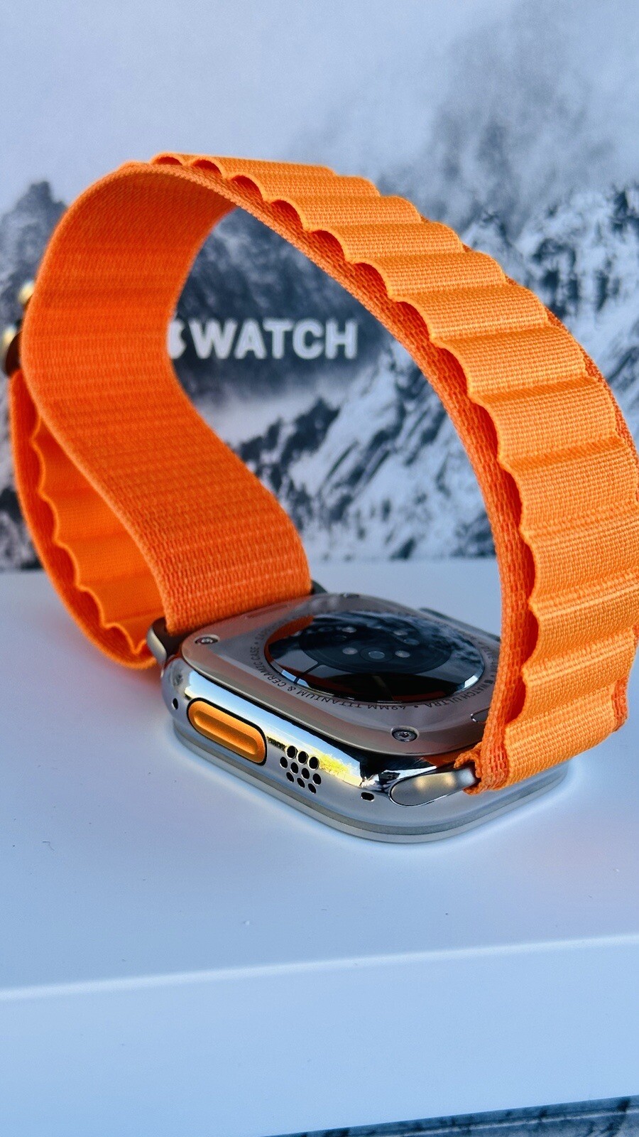 Custom Diamond Polished 49MM Apple Watch ULTRA 2 with Orange Loop Band LTE GPS
