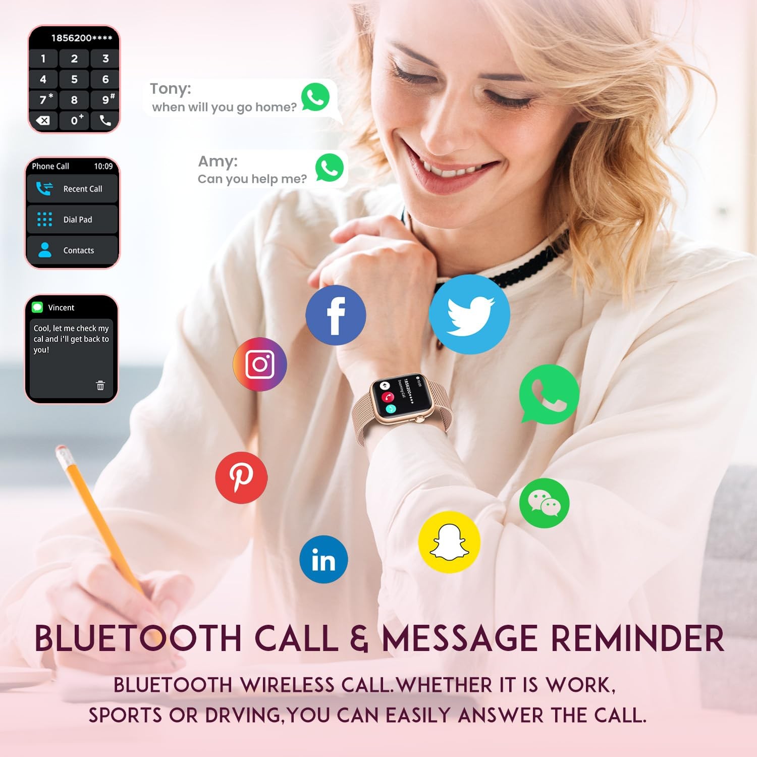 Reloj Inteligente Para iPhone y Android De Mujer Smart Watch Con Pantalla Táctil