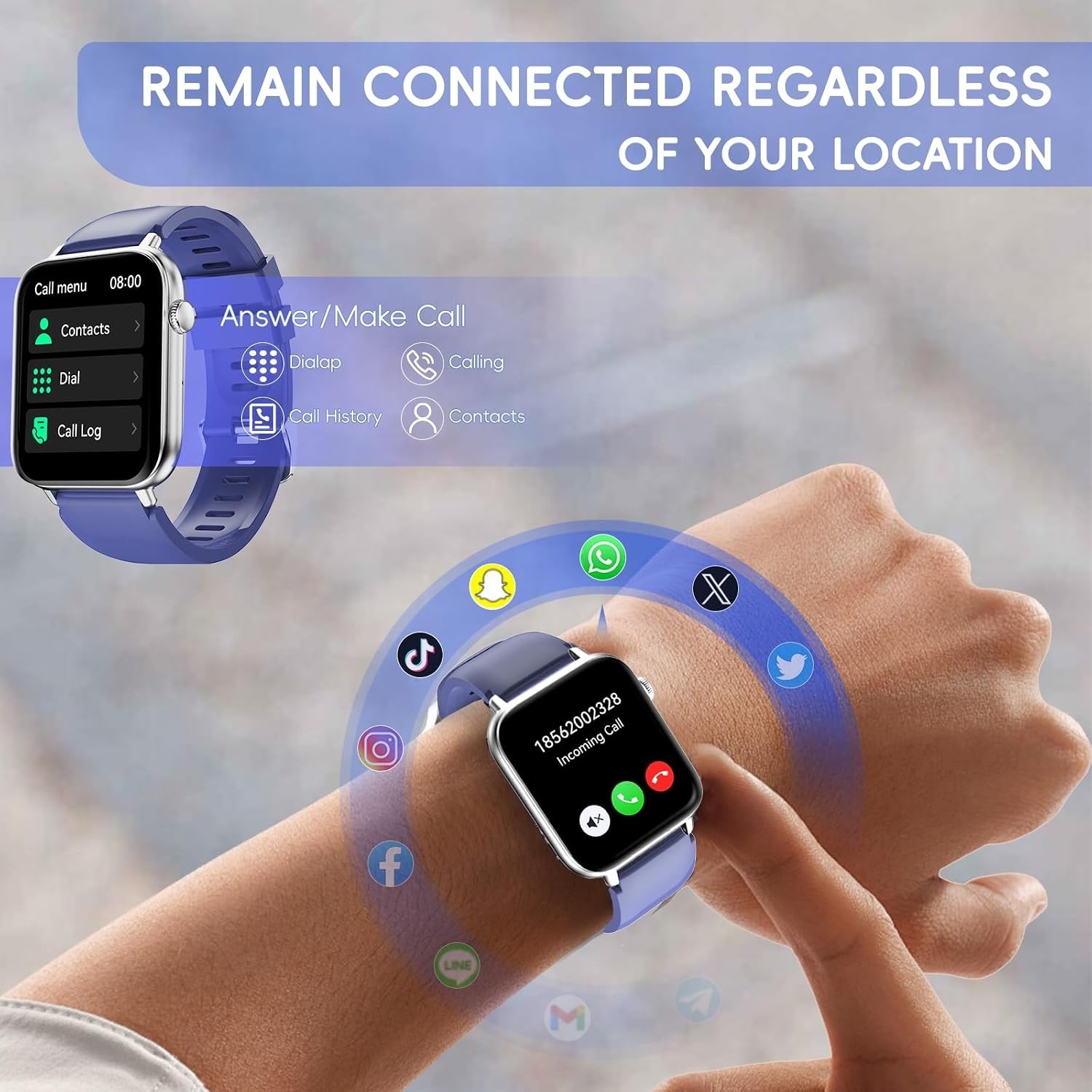 Stylish Bluetooth Smart Watch with 110+ Sports Modes & Long Battery Life in Blue