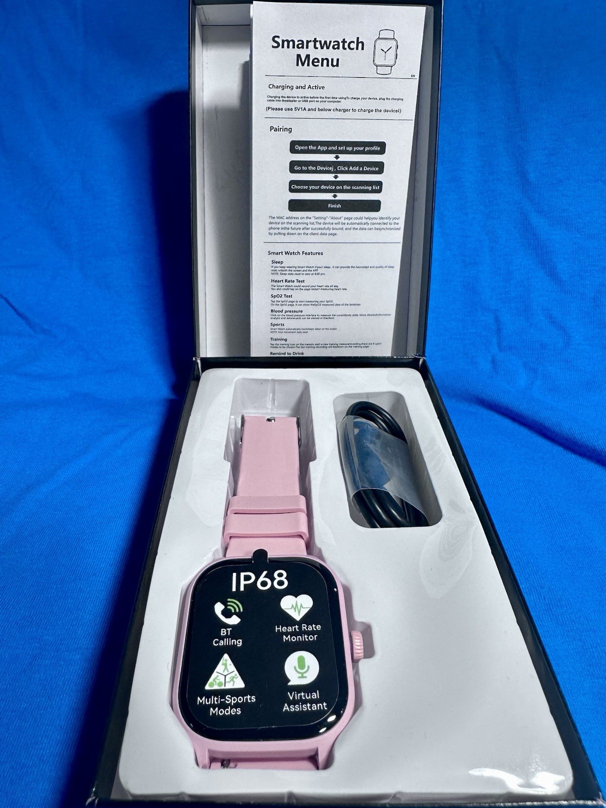 X8 Smart Watch Pink Silicone Band Heart Rate Blood Pressure Multi-Sports iOS NIB