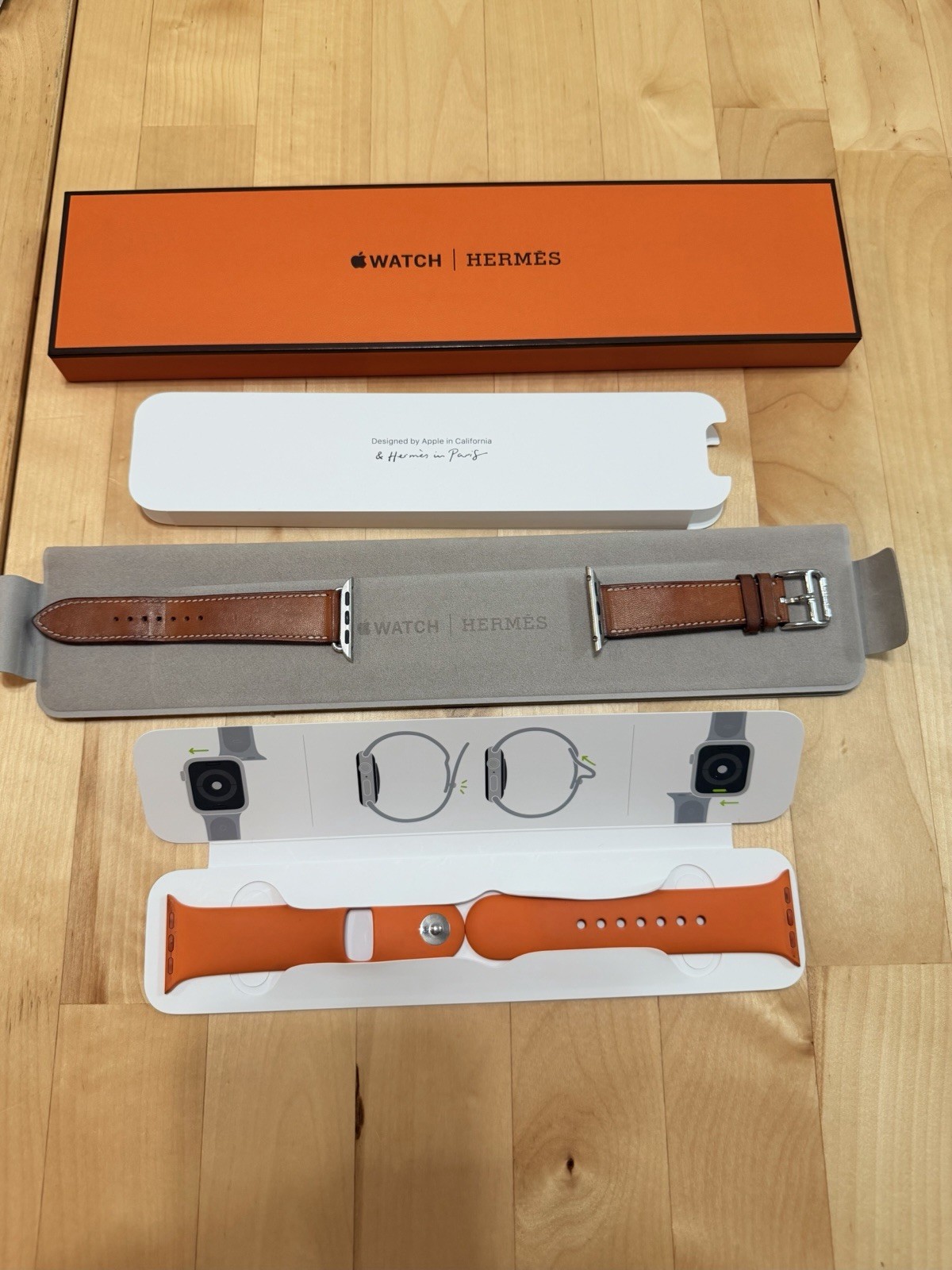 S5 excellent cond iWatchHermès 4o Silver Stainless Steel Brown Leather Band+1rub