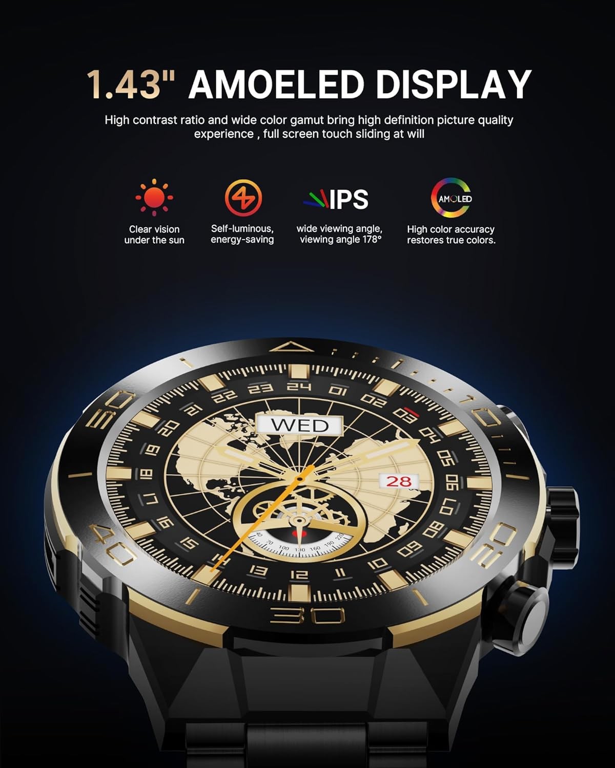 SOUYIE Luxury Smart Watch for Men Bluetooth Call, 1.43″ AMOLED,