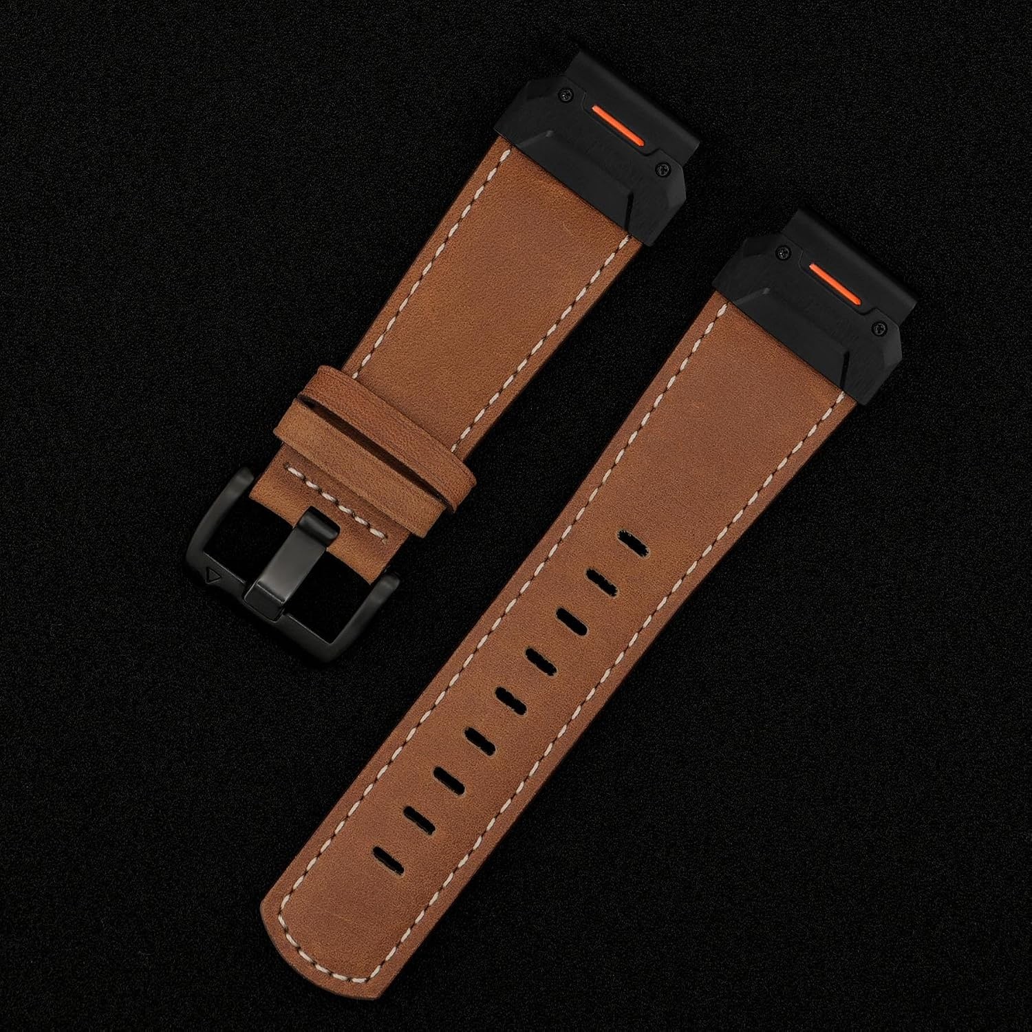 Brown Genuine Leather Watch Band for Garmin Fenix 8, Instinct 3, QuickFit Strap