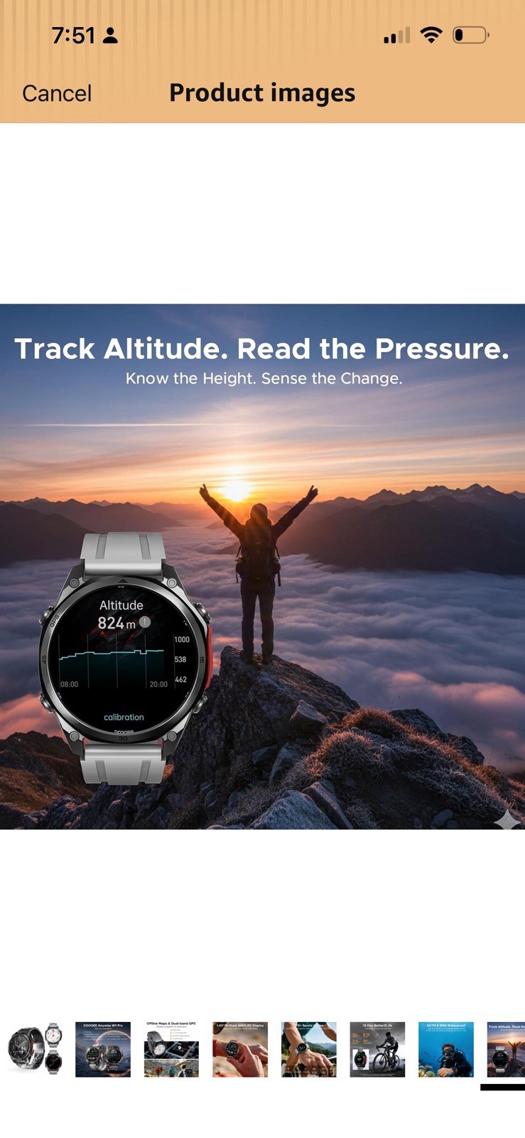 DOOGEE Anywise W1 Pro Smartwatch 47.5mm AMOLED GPS HR BT iOS/Android