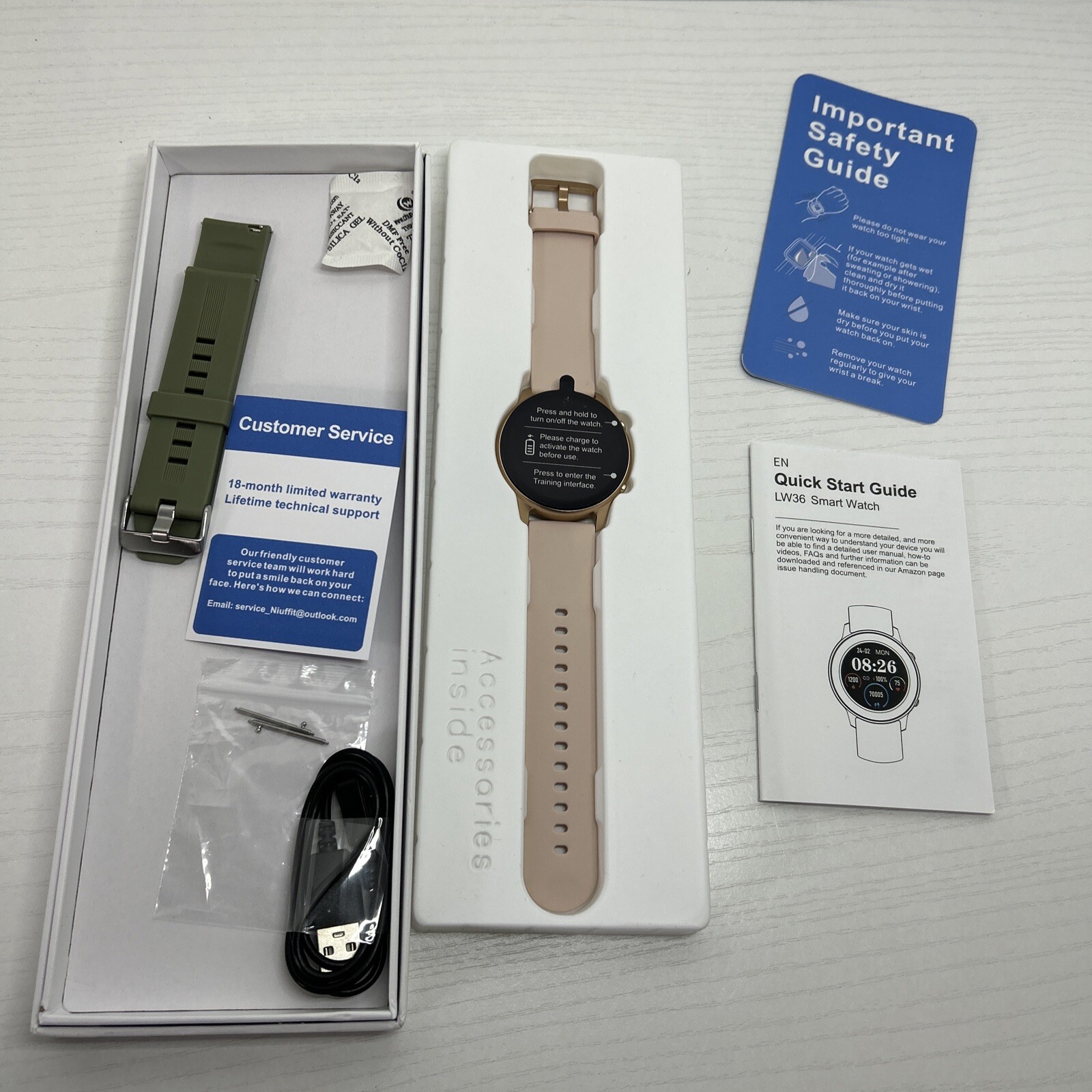LW36 Niuffit Round Smart Watches HD LCD Smartwatch Pink Gold