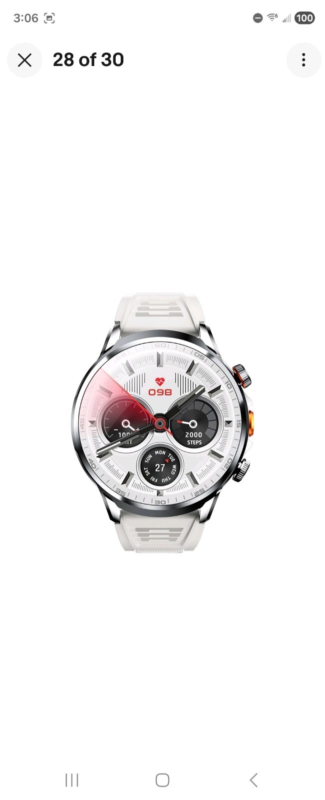 Smart Bracelet 46mm Stainless Steel GPS Camera Fitness Tracker White/Black