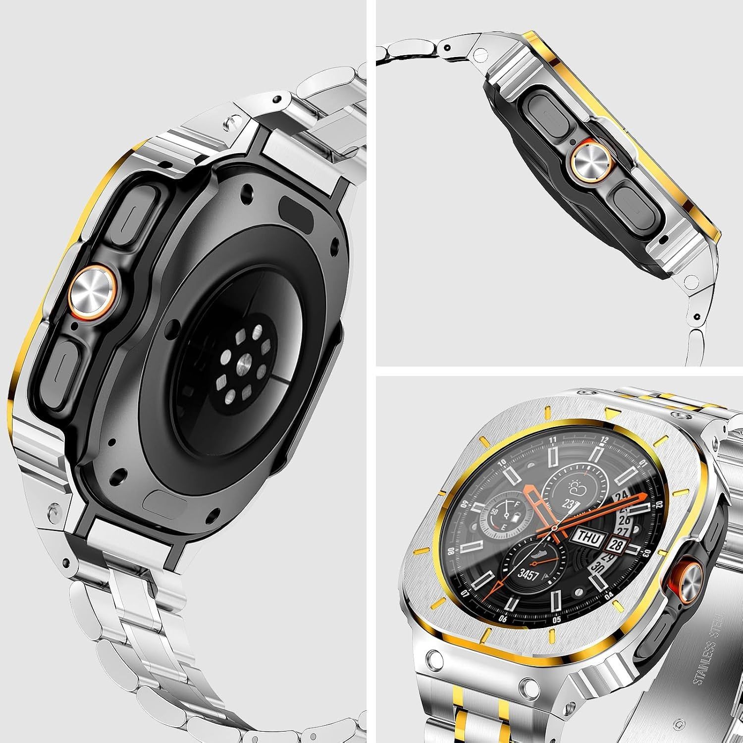 Only Case For Samsung Galaxy Watch Ultra 47mm Metal Luxury Bracelet Silver Gold