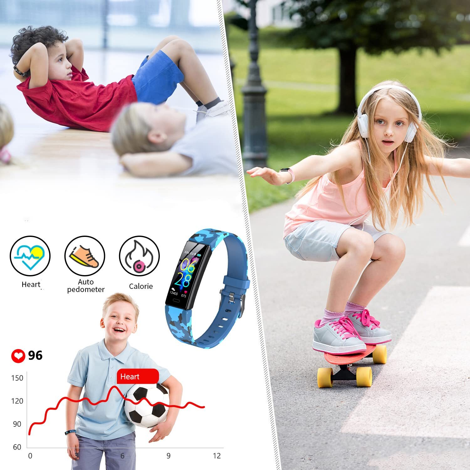 Kids Fitness Tracker Watch with Pedometer IP68 Waterproof 11 Sport Modes