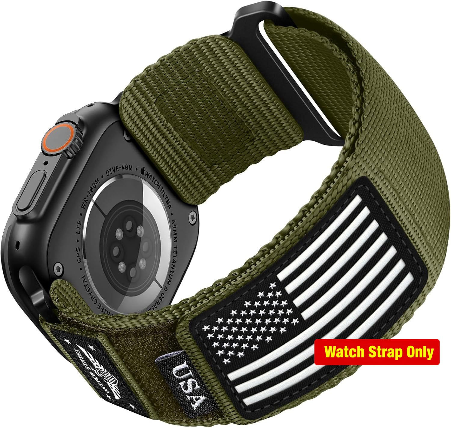 Adjustable Rugged Nylon Band for Apple Watch Ultra 49mm, Compatible Strap