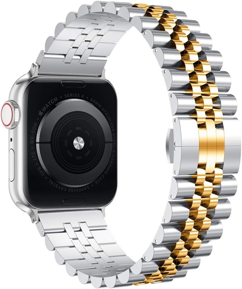 Stainless Steel Strap for Apple Watch Series 11-1 42mm 41mm 40mm 38mm, Silver/Go