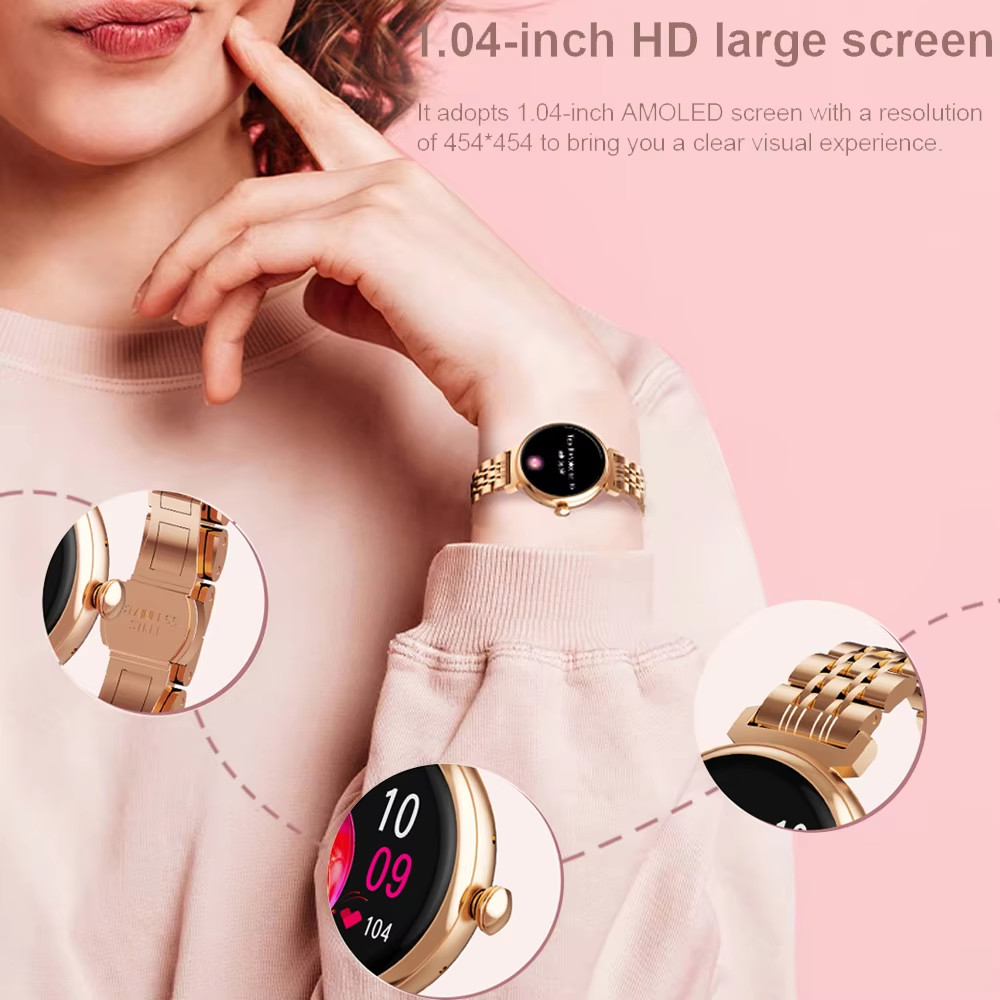 1.04 Inch AMOLED Screen Fashion Ladies Smart Watch Screen Always Display Bluetoo