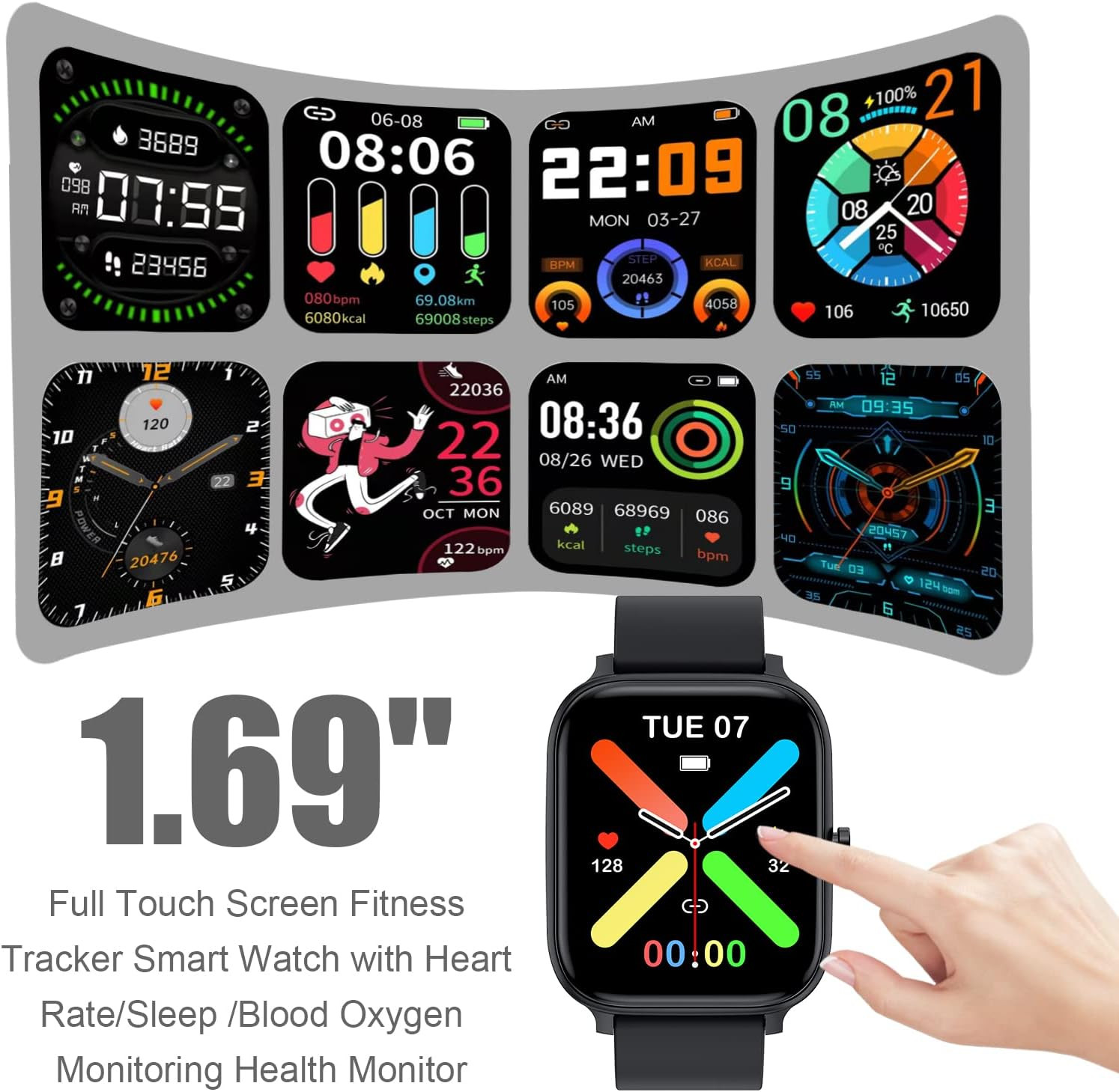 Reloj inteligente para hombres y mujeres, compatible con iPhone, Android, negro