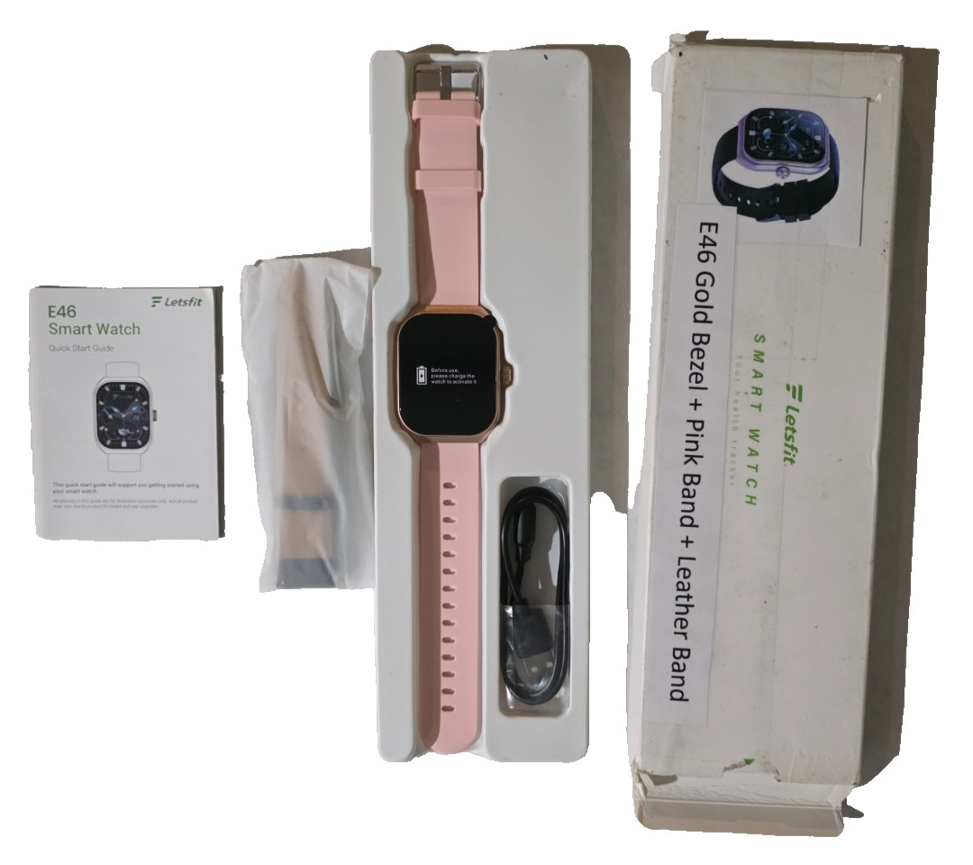 Letsfit Smart Watch E46 Gold Bezel Pink Leather Band (New in Open Box)