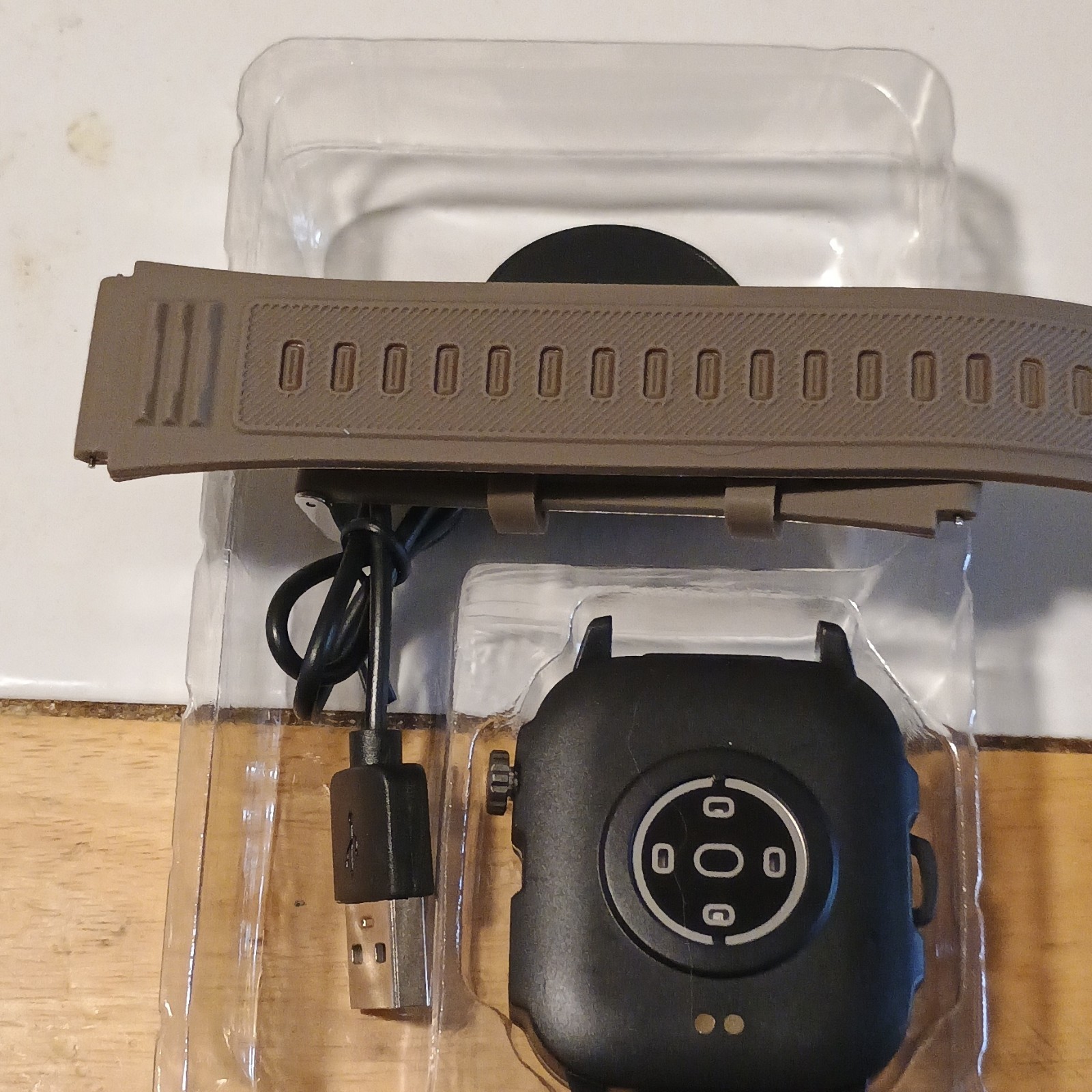 PLEIVO Smart Watch Black Case Brown Silicone Band Android iOS Compatible