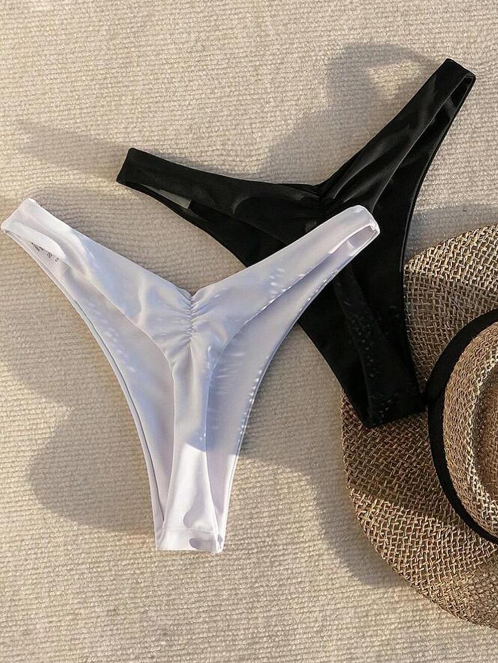 ‘s Ruched Back Bikini Bottoms High Cut Bathing Suit Bottoms Cheeky Thong Swim…